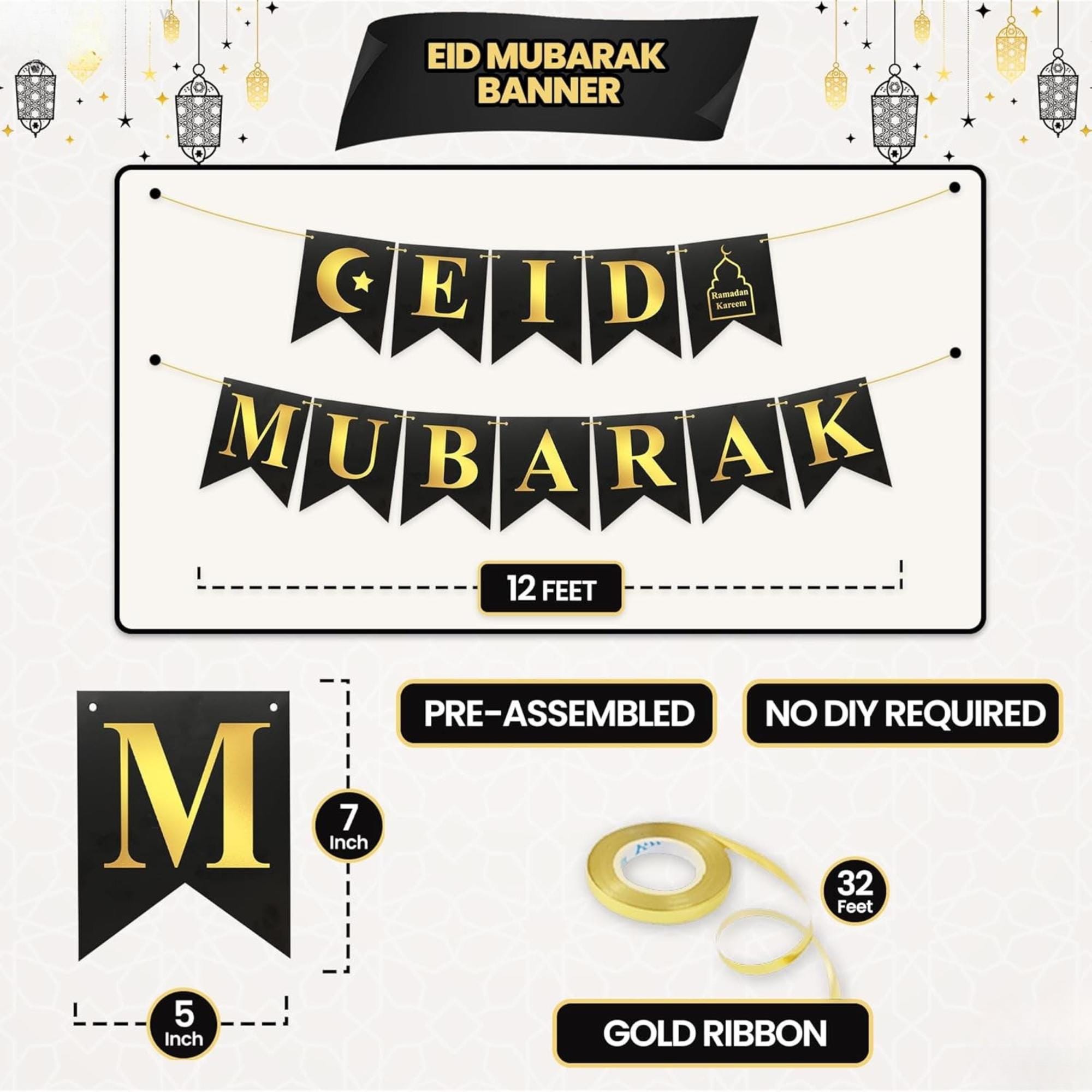 Eid Mubarak Balloon Banner Set Islamic Home Party Decorations