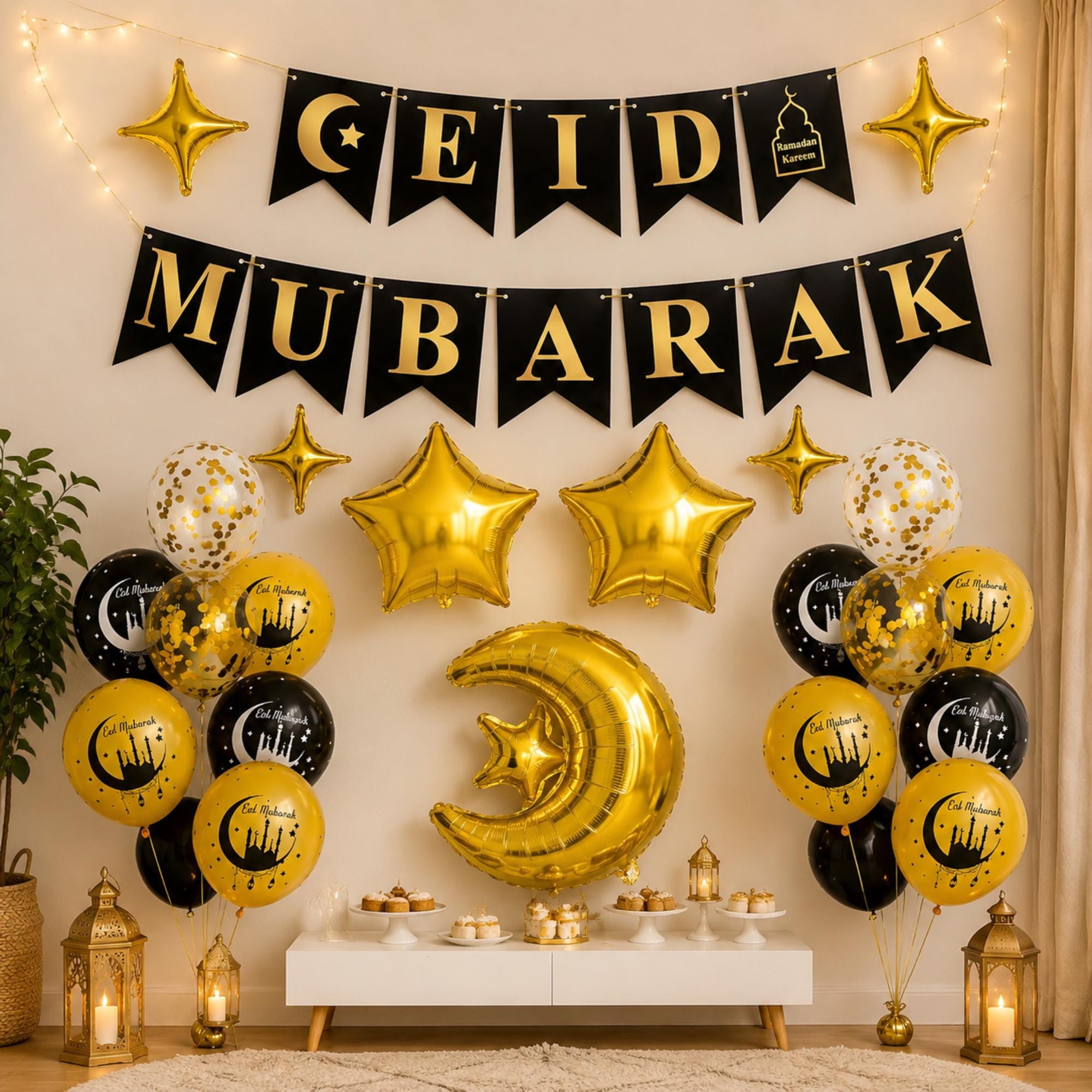 Eid Mubarak Balloon Banner Set Islamic Home Party Decorations
