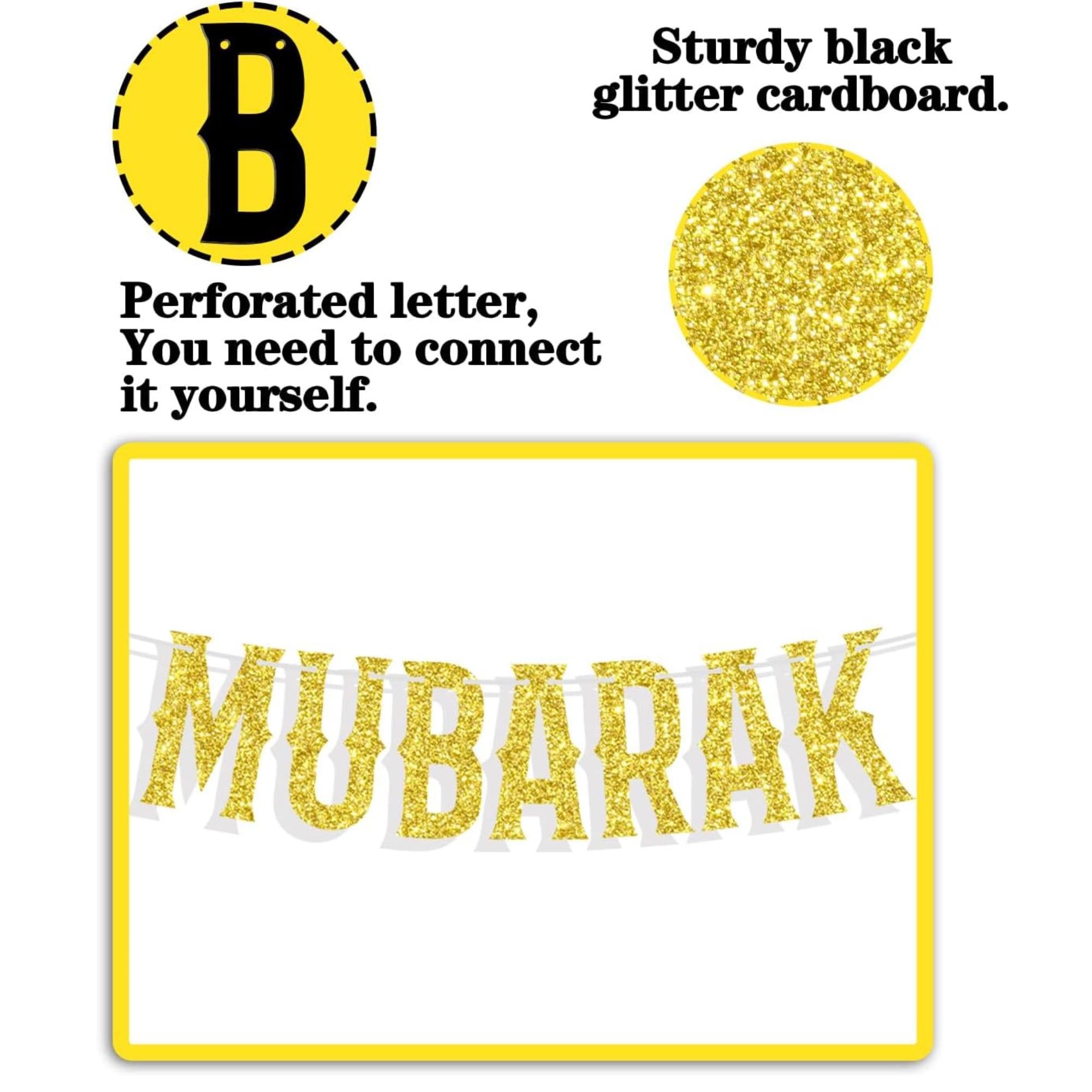 Gold Black Eid Mubarak Banner Islamic Eid Al Adha Party Decorations