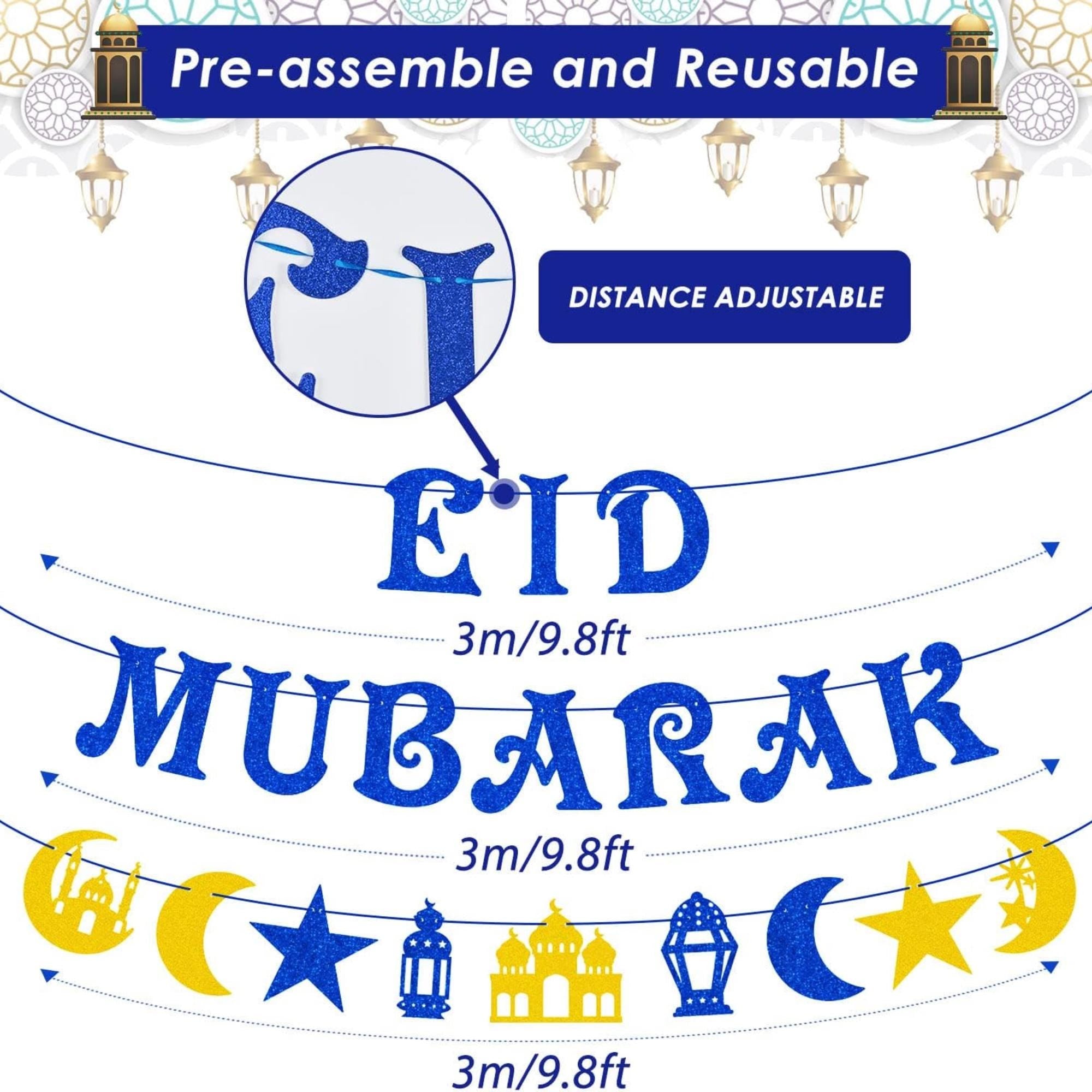 Eid Mubarak Bunting Banner Moon Star Islamic Home Party Decorations