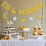 Gold Glitter Eid Mubarak Banner Islamic Festival Party Decorations