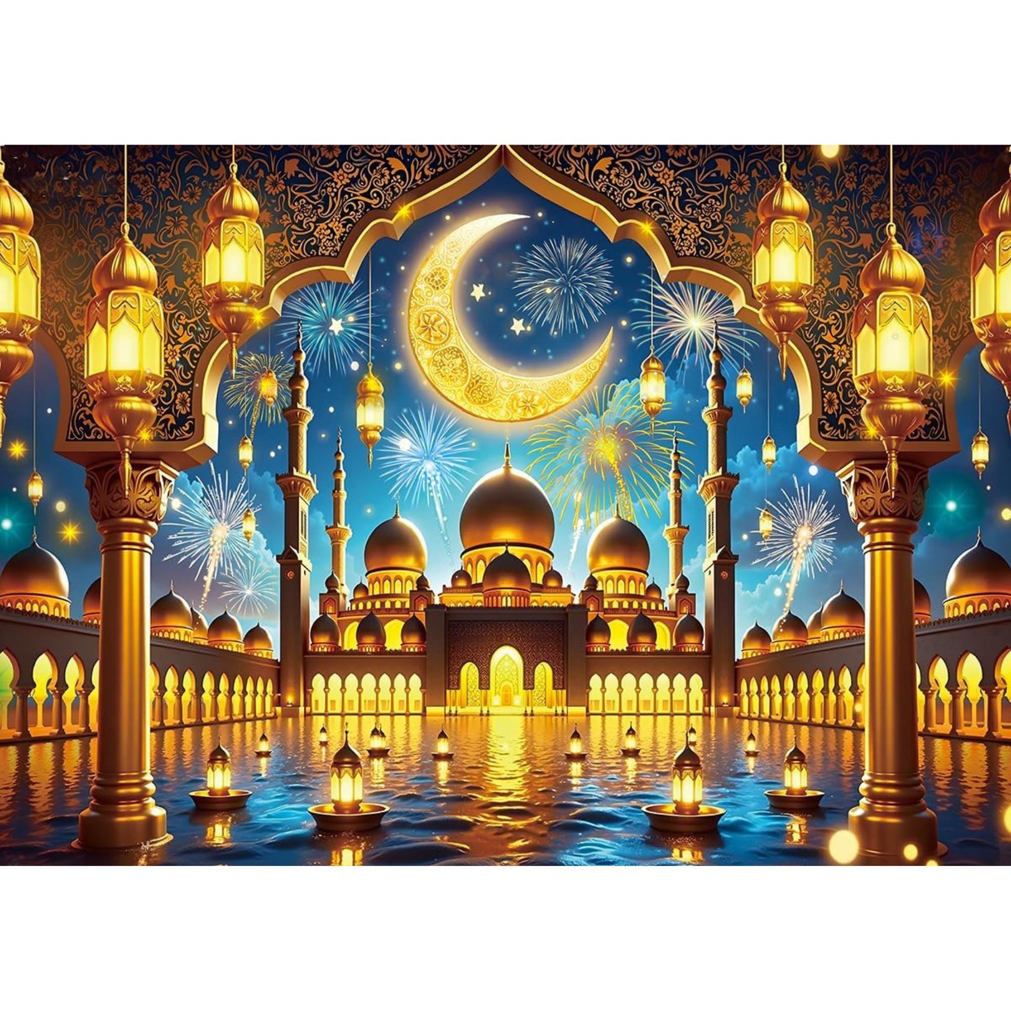 Eid Ul Adha Backdrop Crescent Moon Mosque Islamic Party Decorations