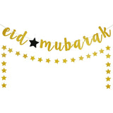 Gold Eid Mubarak Banner with Star Garland - Islamic Party Decor