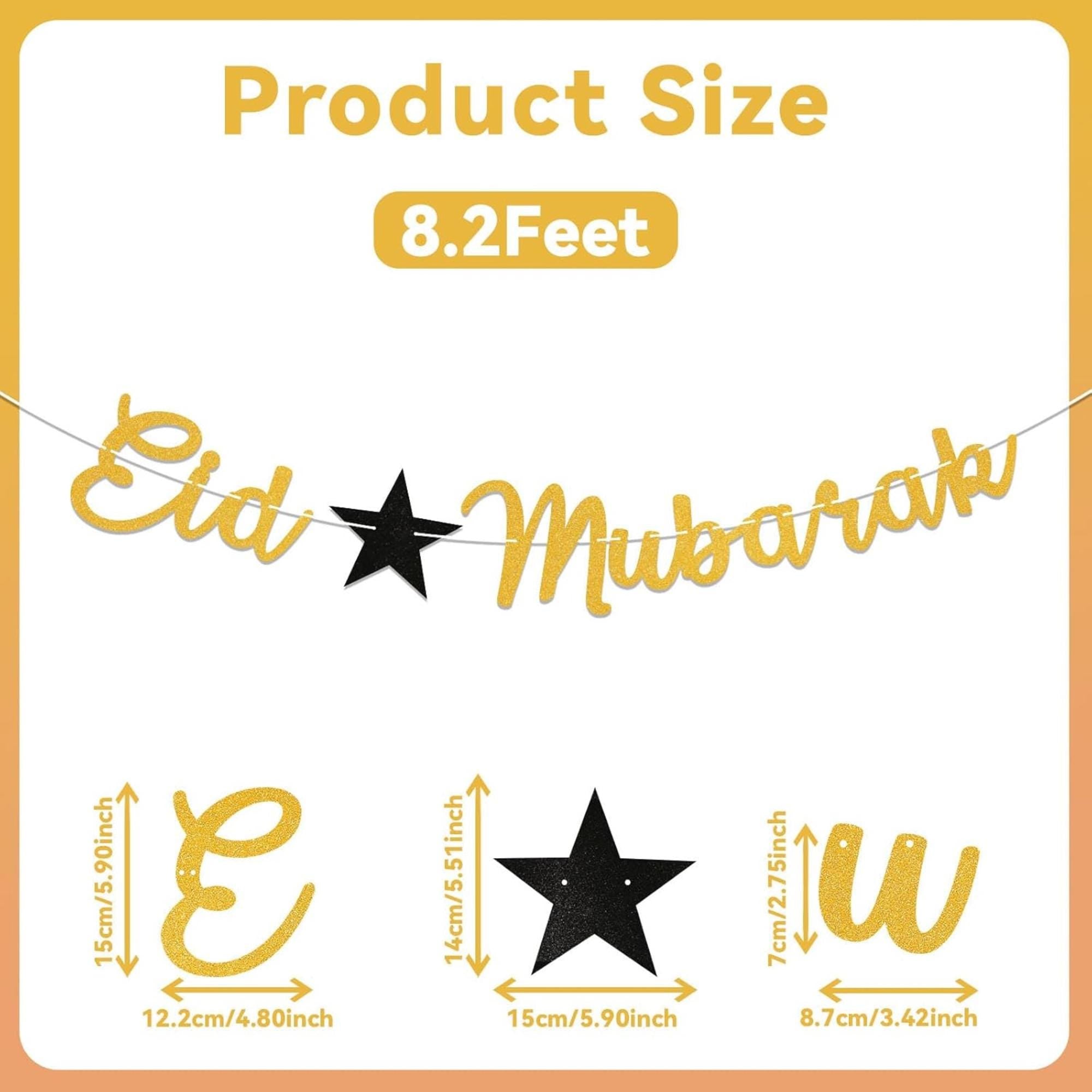 Gold Glitter Eid Mubarak Banner for Party Decorations, Islamic Home Decor