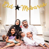 Gold Glitter Eid Mubarak Banner for Party Decorations, Islamic Home Decor