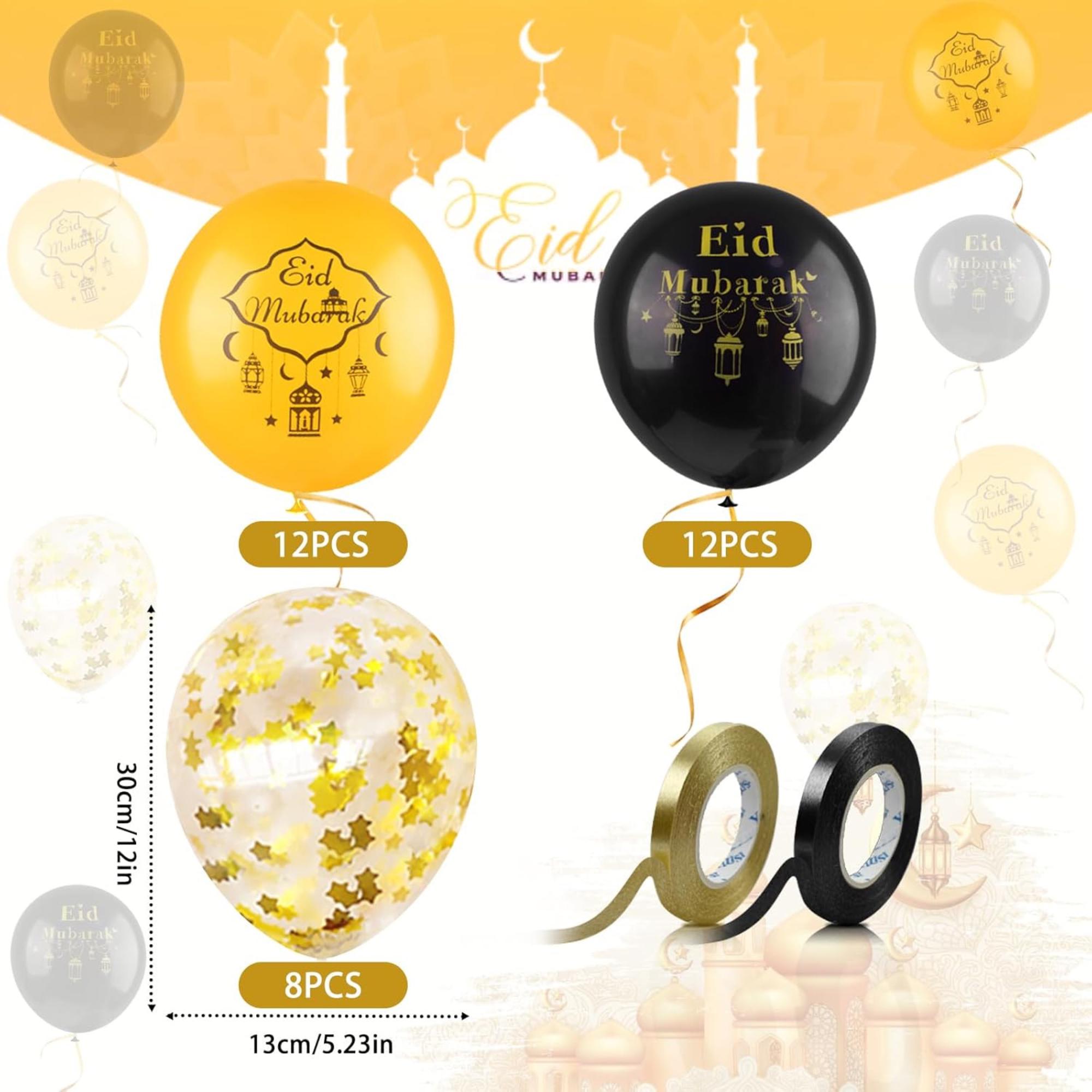 Eid Mubarak Black Gold Balloons – 12 Inch Latex Party Decorations