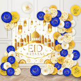 Eid Mubarak Blue White Gold Balloons: Islamic Party Decorations, 12 Inch Latex Set