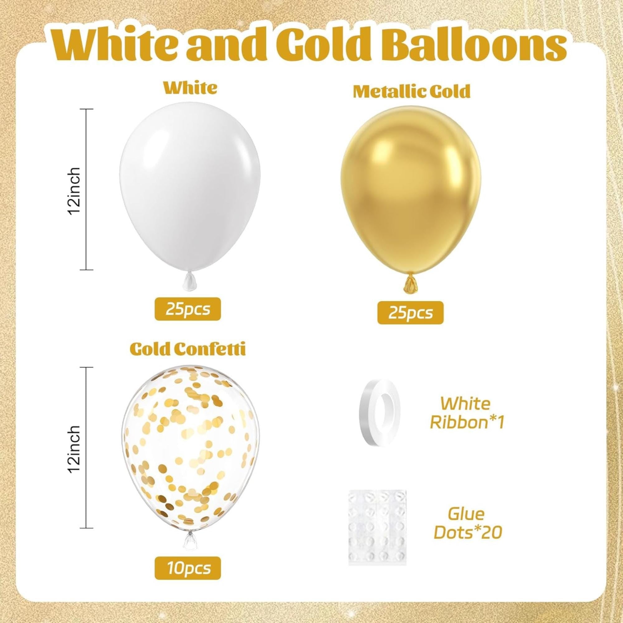 60PCS Gold White Confetti Balloons for Eid Ul Adha Party Decorations