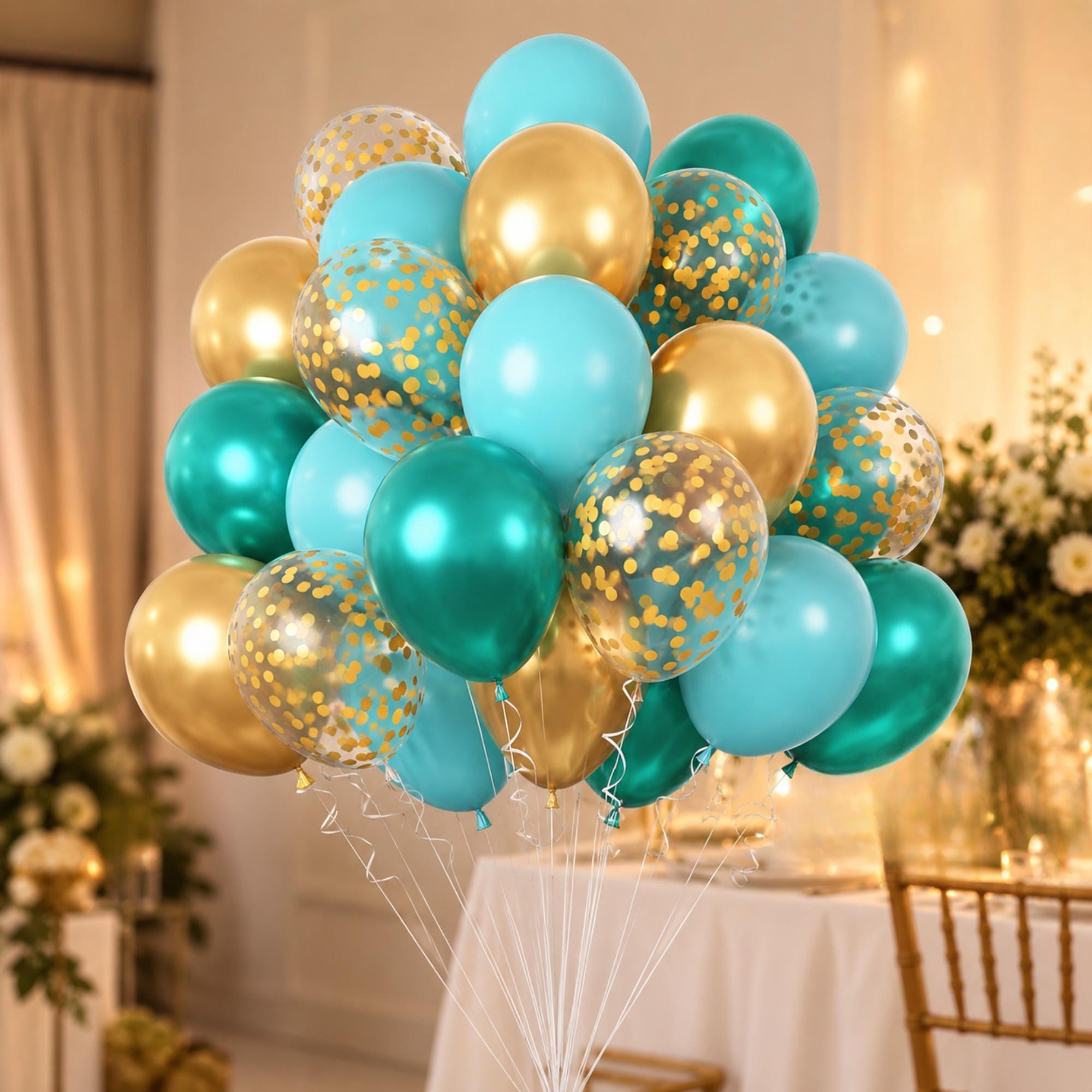 Teal Gold Confetti Balloons for Eid Ul Adha Party Decor Set