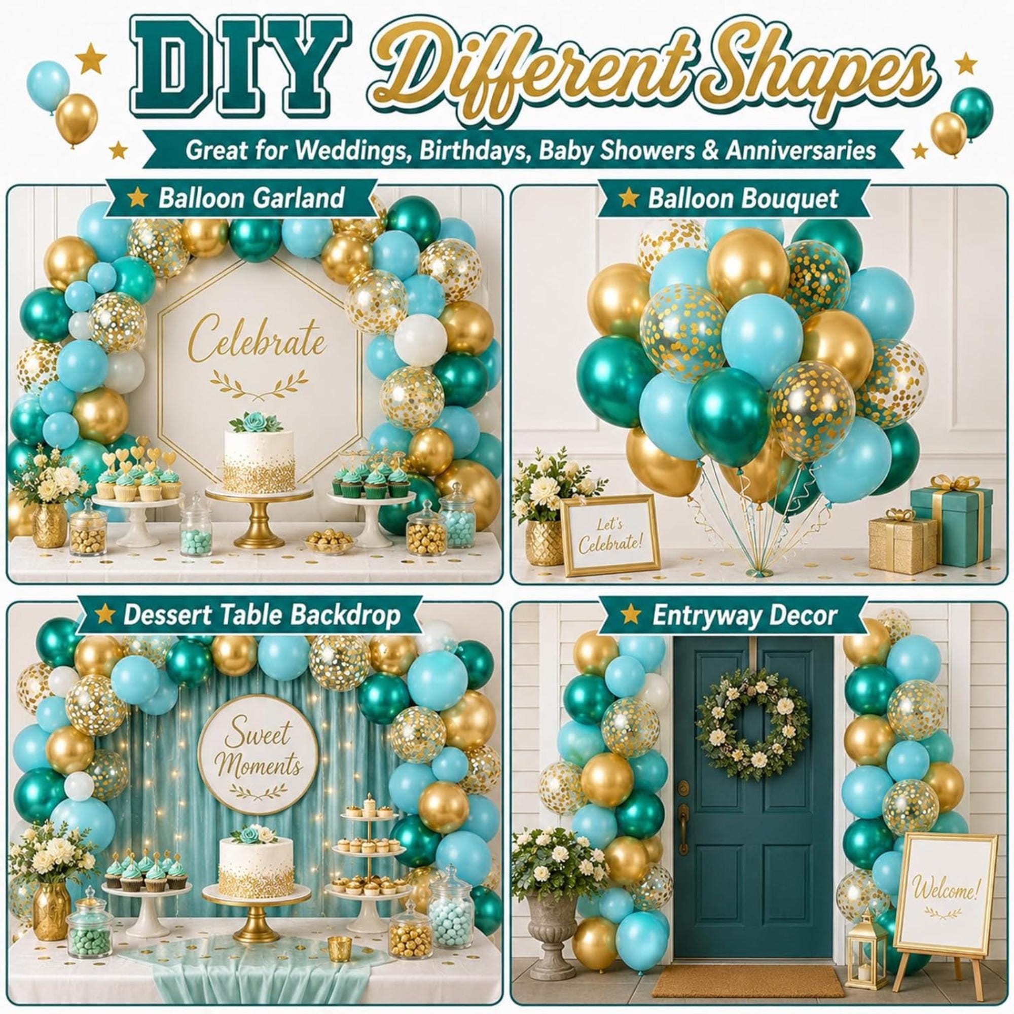 Teal Gold Confetti Balloons for Eid Ul Adha Party Decor Set