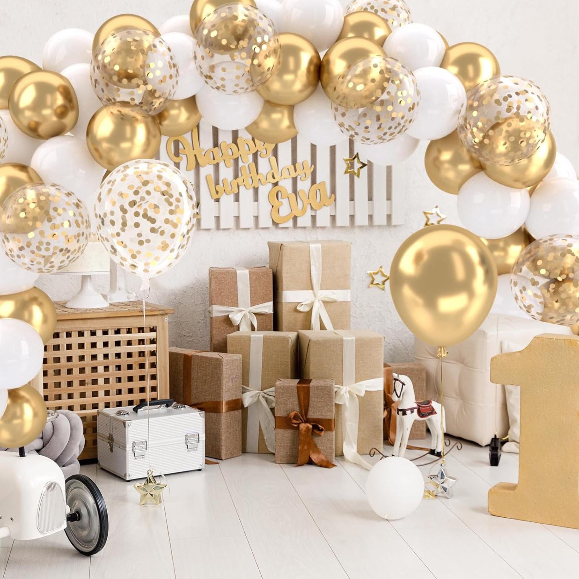 Pearl White Gold Balloons, 12 Inch Latex Set for Eid Ul Adha Party Decorations