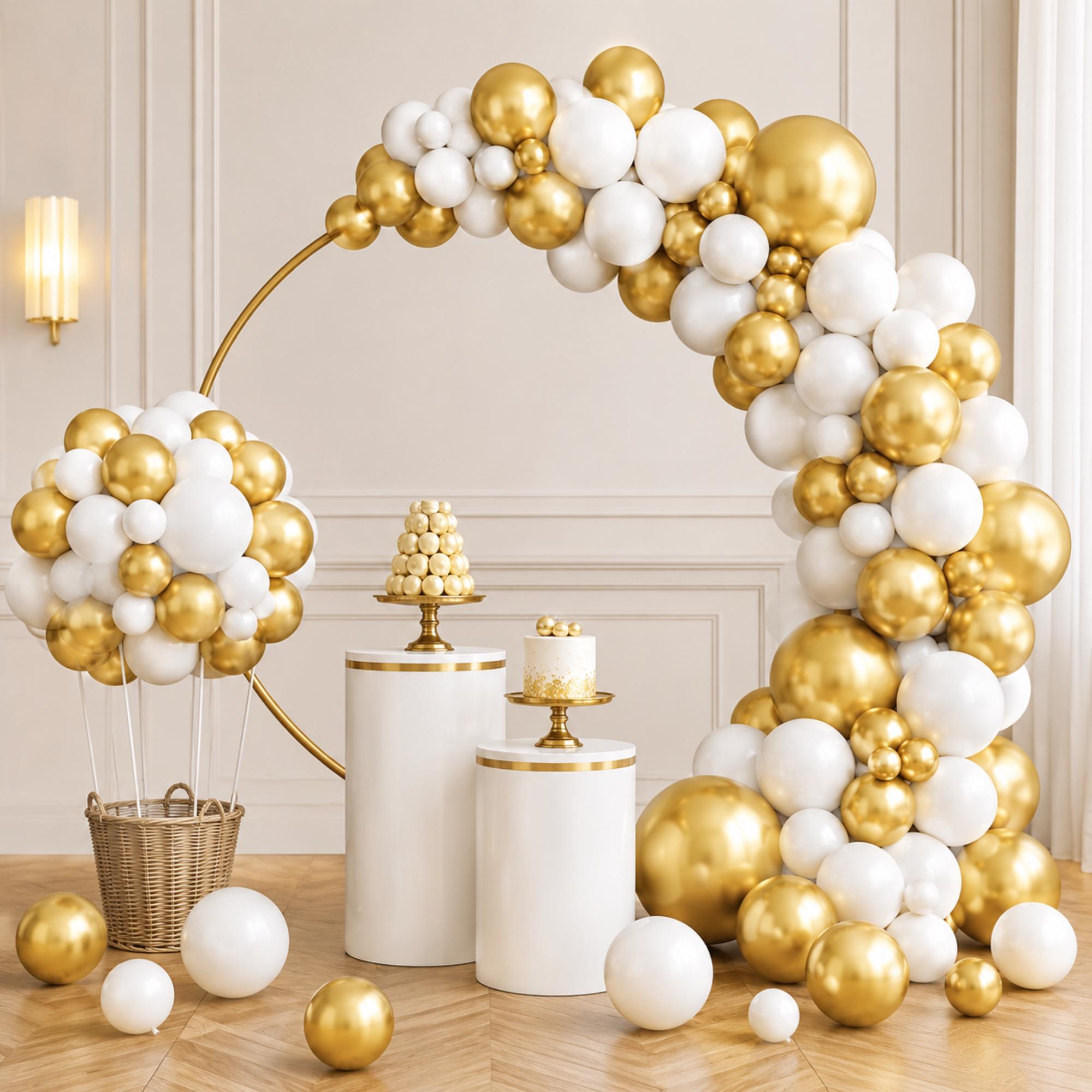 White Gold Balloon Garland Arch Kit for Eid Ul Adha Party Decorations