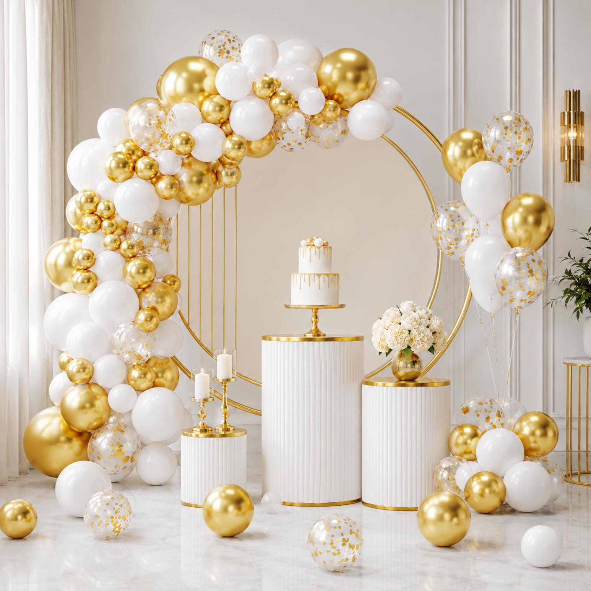 White Gold Balloon Arch Kit: Eid Ul Adha Party Garland Decorations