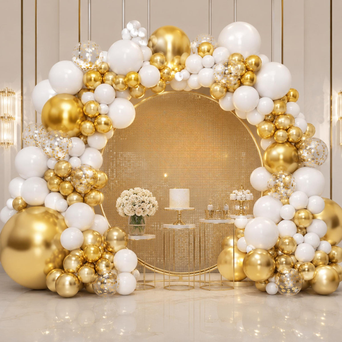 White Gold Balloon Arch Kit: Eid Ul Adha, Ramadan Party Decor