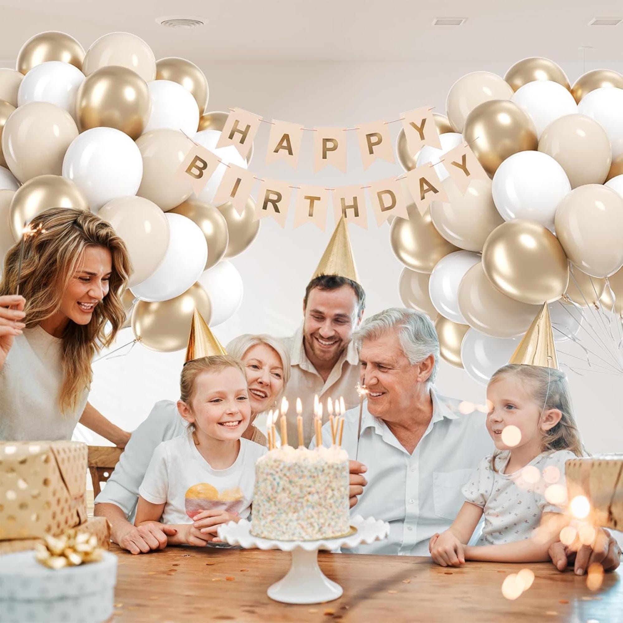 Gold White Balloons for Eid Ul Adha Party Decorations – Metallic Sand Latex Set