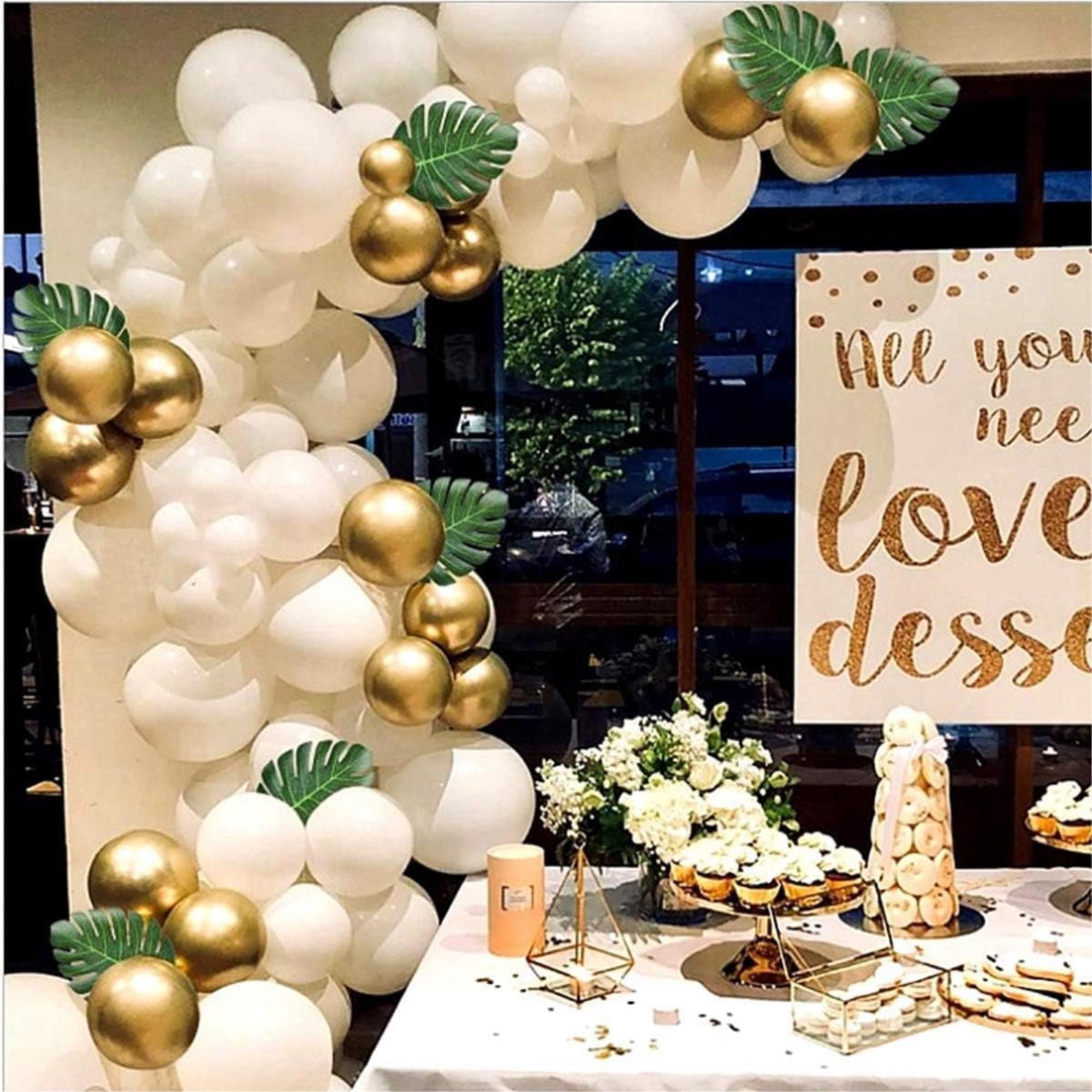 White Gold Balloon Garland Arch Kit: Eid Ul Adha Party Decorations