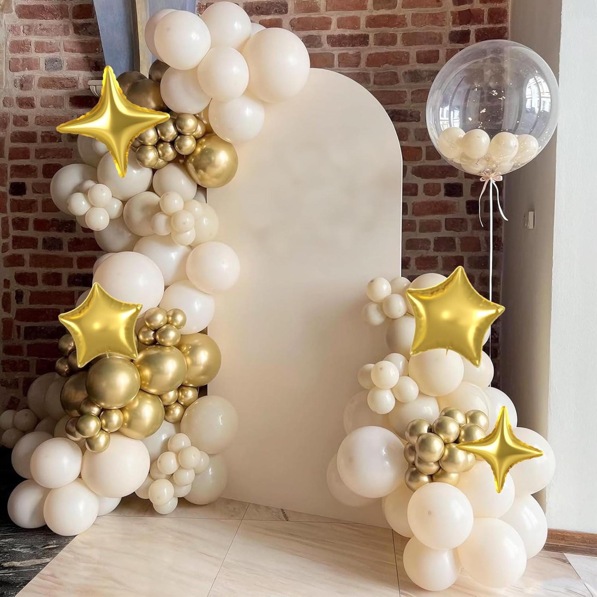 Eid Ul Adha Party Balloons: White, Gold, Grey with Firework & Star Foil Accents