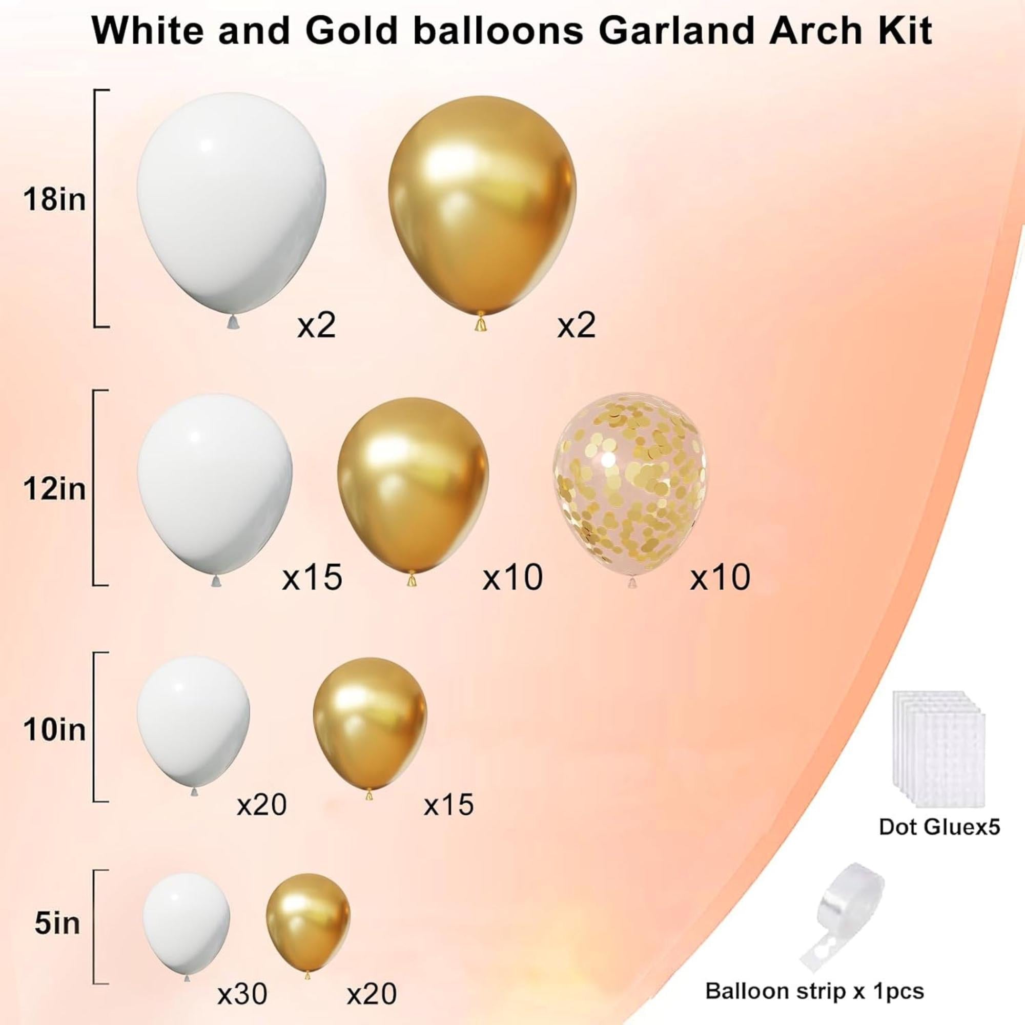White Gold Confetti Balloon Garland Arch Kit for Eid Ul Adha Party Decorations