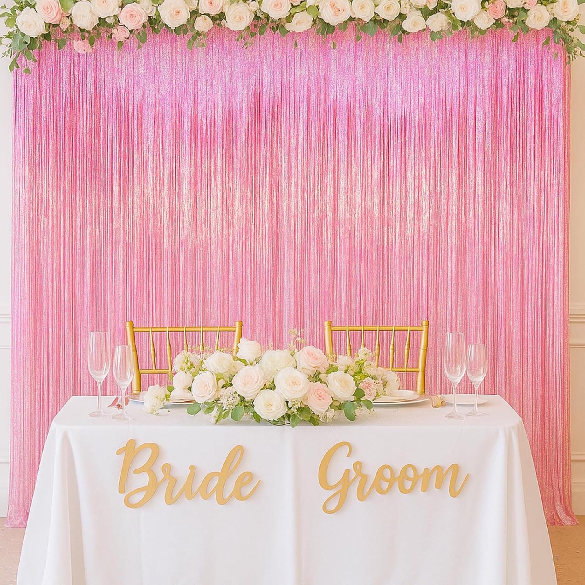 Pink Orange Yellow Confetti Daisy Fringe Curtain Backdrop, Party Decoration