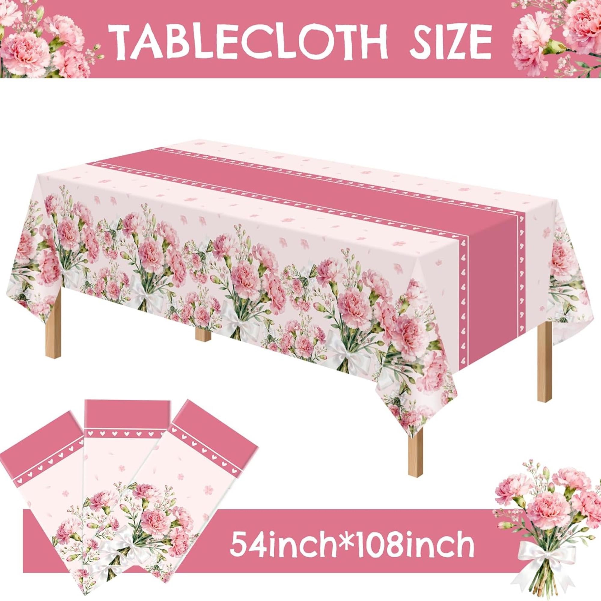 3 Pack Floral Mother's Day Tablecloths, Disposable Plastic Party Covers (54 x 108 Inch)