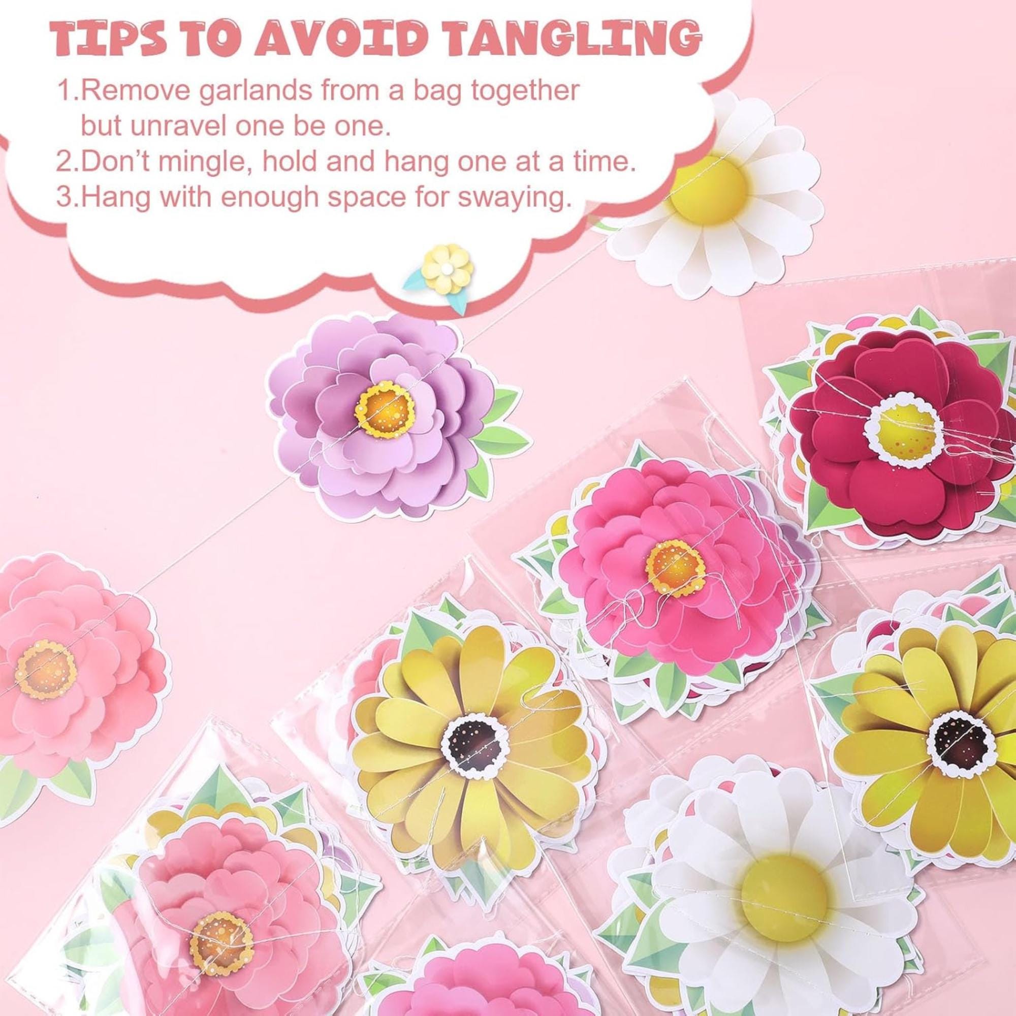 8 Pcs Floral Paper Garland Banners, Mother’s Day Hanging Decorations, Party Supplies