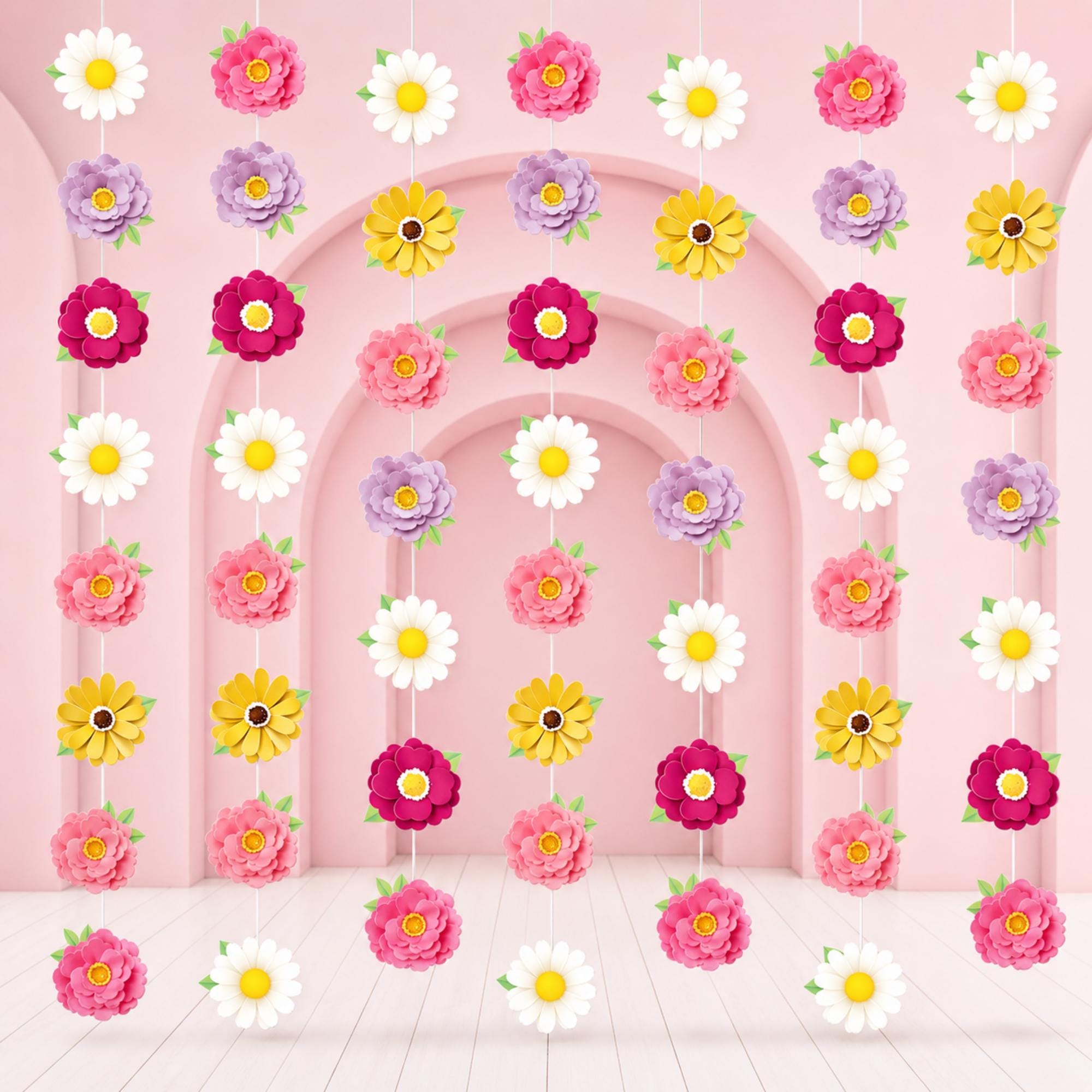 8 Pcs Floral Paper Garland Banners, Mother’s Day Hanging Decorations, Party Supplies