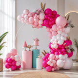Hot Pink Rose Gold Balloon Arch Garland Kit, Princess Party Decorations