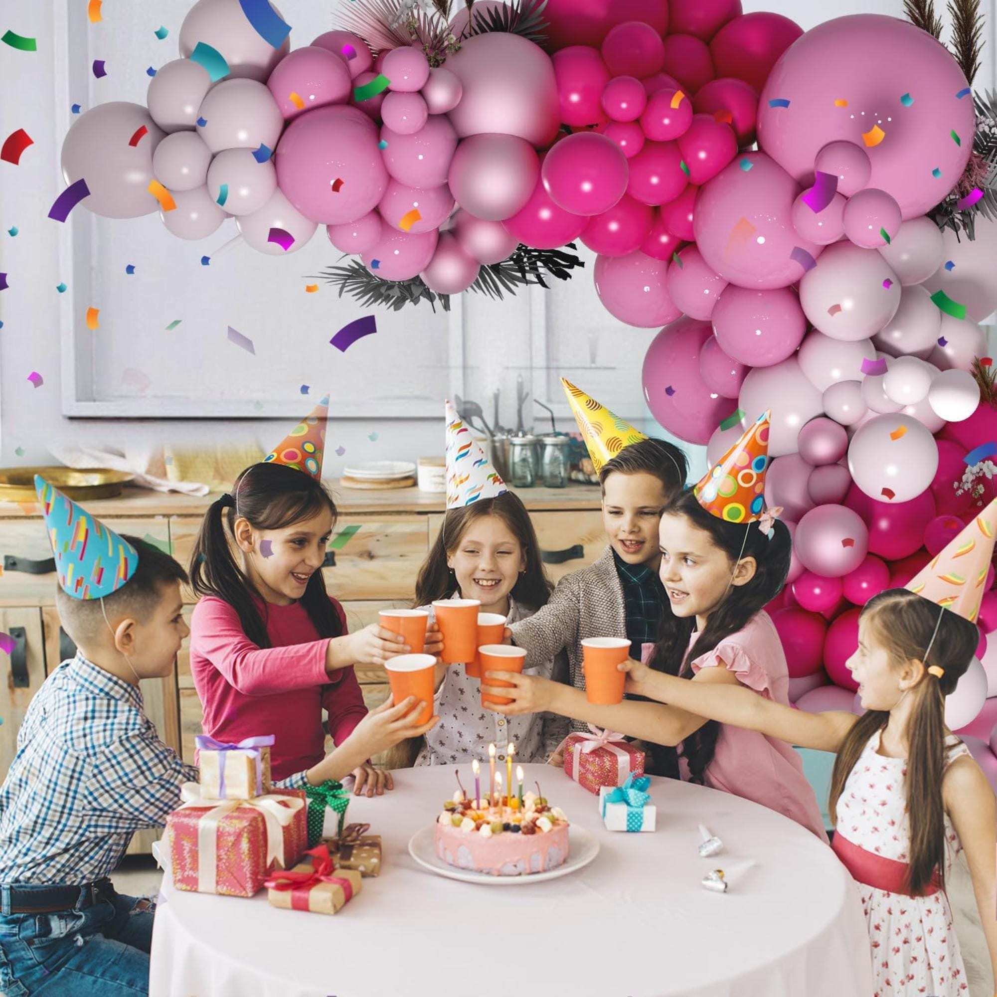 Hot Pink Rose Gold Balloon Arch Garland Kit, Princess Party Decorations