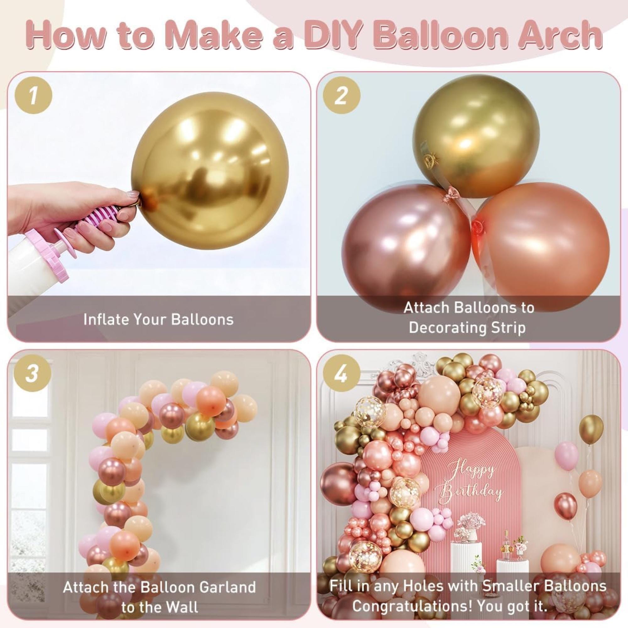 Metallic Balloon Arch Kit, Rose Gold Pink Gold Party Garland Decorations