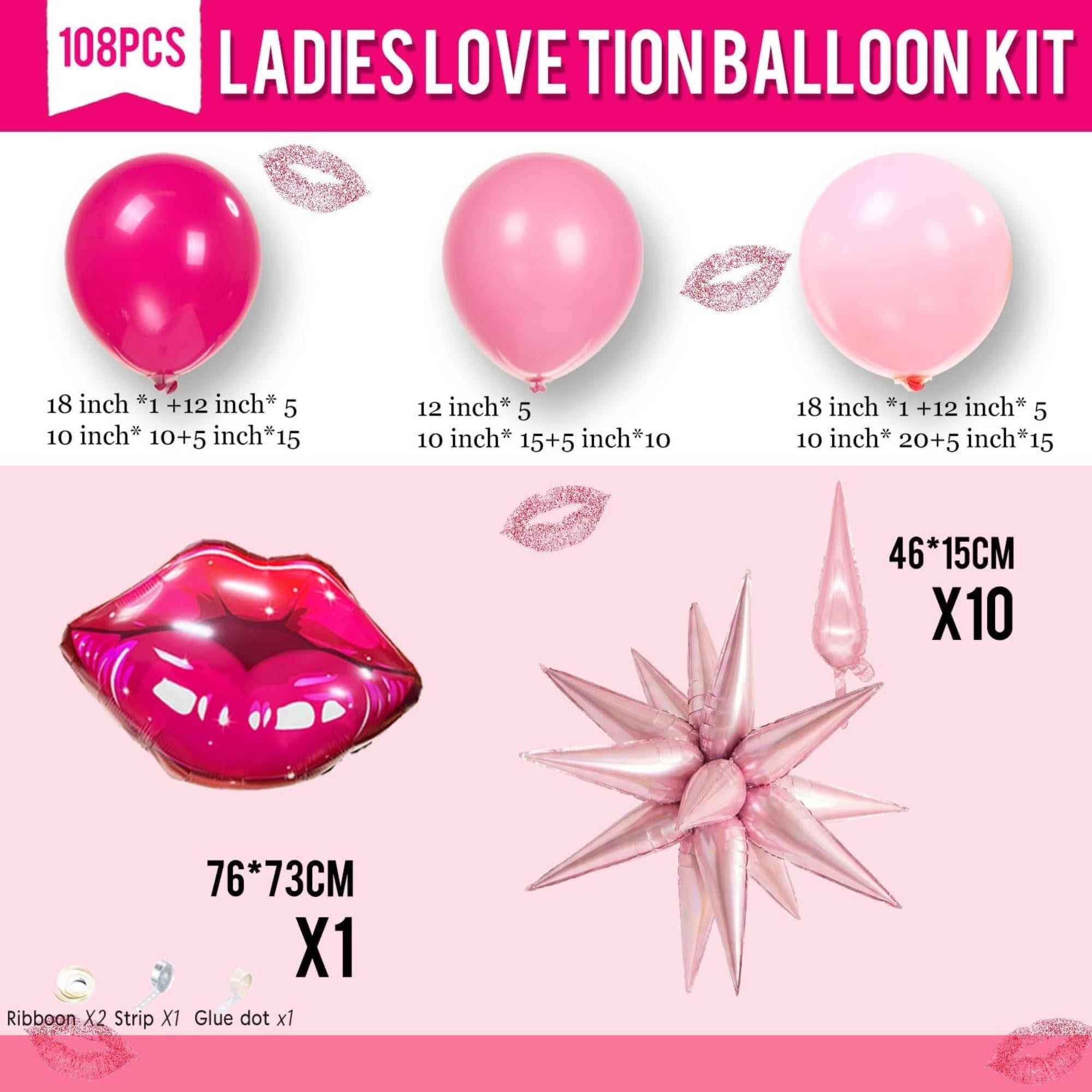 Pink Red Balloon Arch Kit, Star Lip Foil Balloons, Party Decor