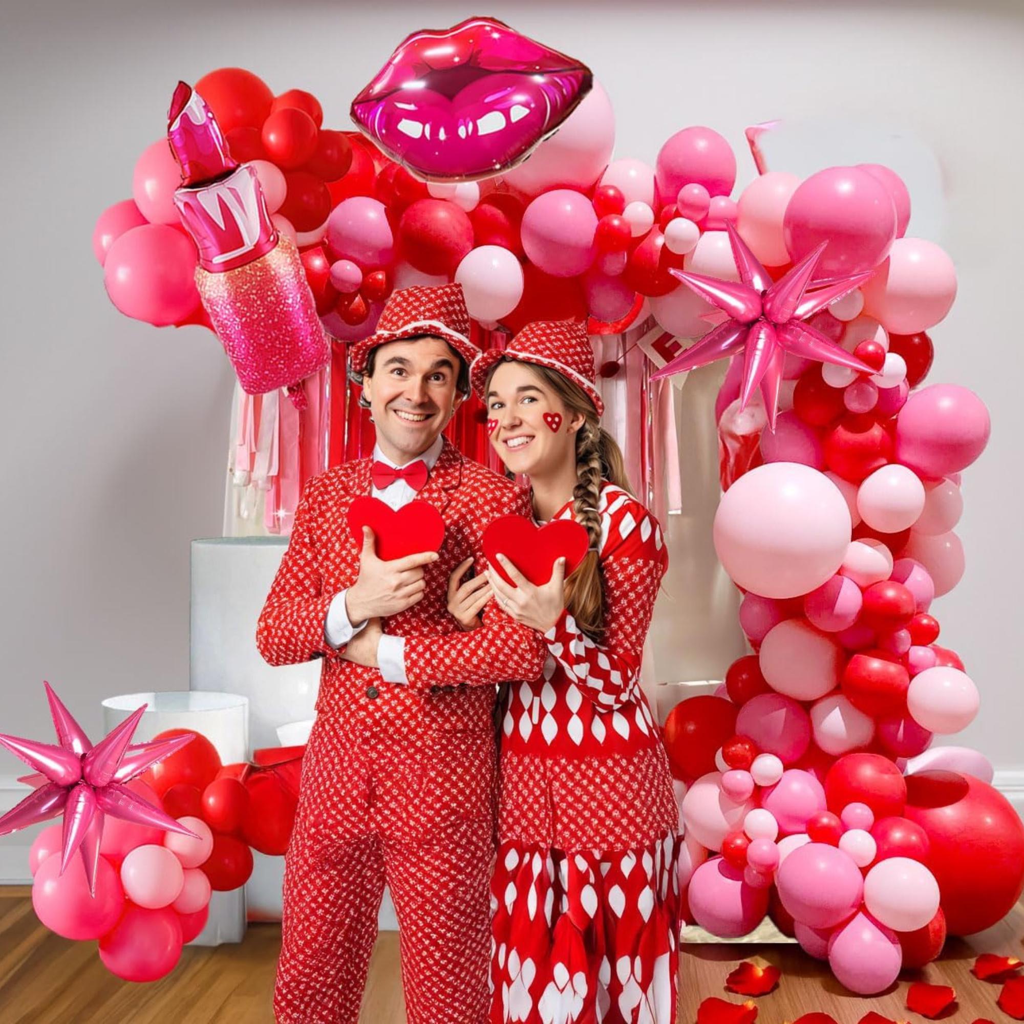 Pink Red Balloon Arch Kit, Star Lip Foil Balloons, Party Decor