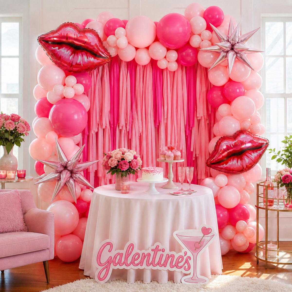 Pink Red Balloon Arch Kit, Star Lip Foil Balloons, Party Decor