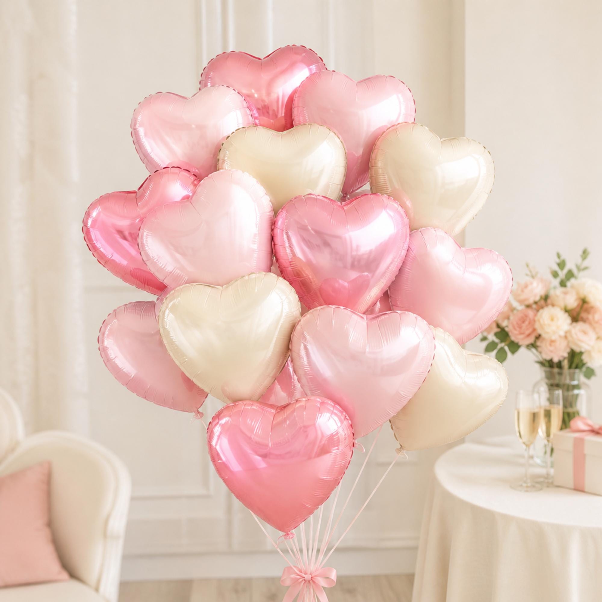 12pcs Heart Foil Balloons, Baby Pink Cream 18Inch Party Decor