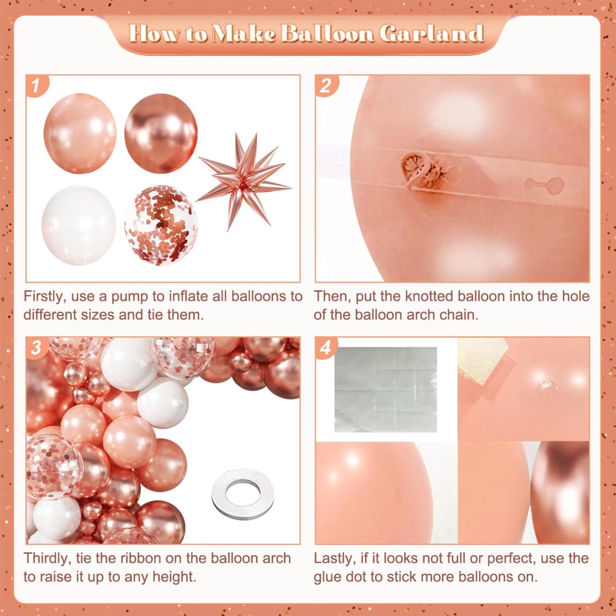Rose Gold Balloon Garland Kit, Pearl Pink White Confetti Balloons, Birthday Party Arch