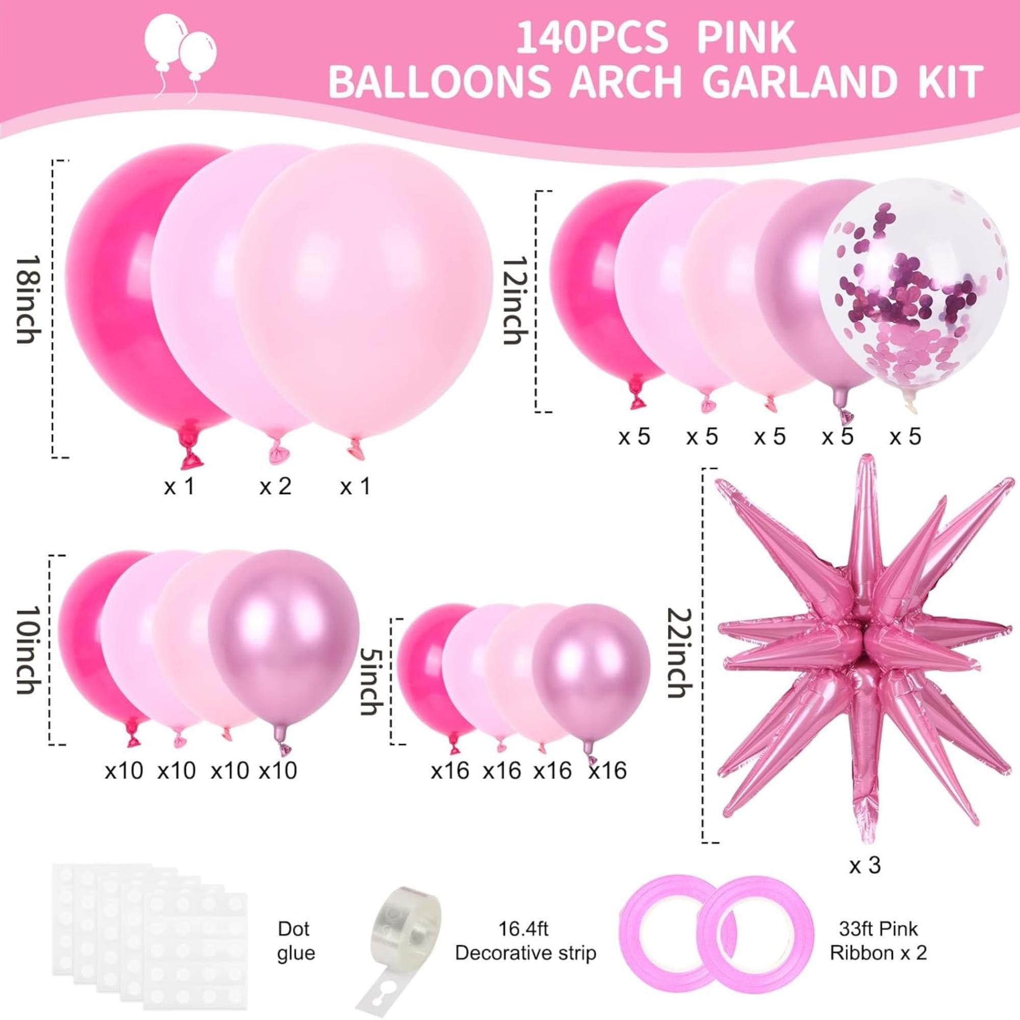 Pink Balloon Arch Kit, Star Balloons, Graduation, Birthday, Mother's Day Party Decorations