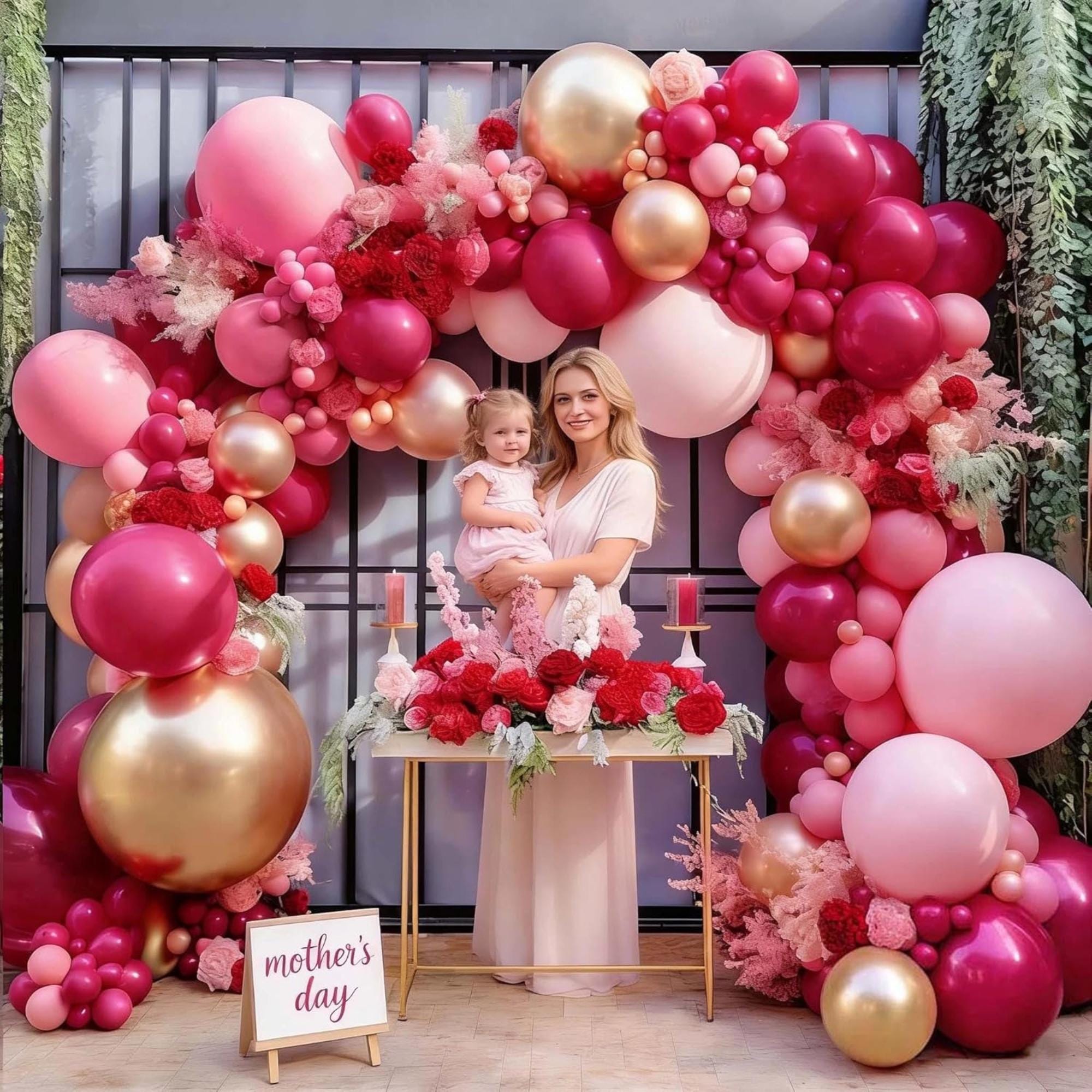 Hot Pink Balloon Arch Kit, Double Stuffed Garland, Birthday Baby Shower Decor