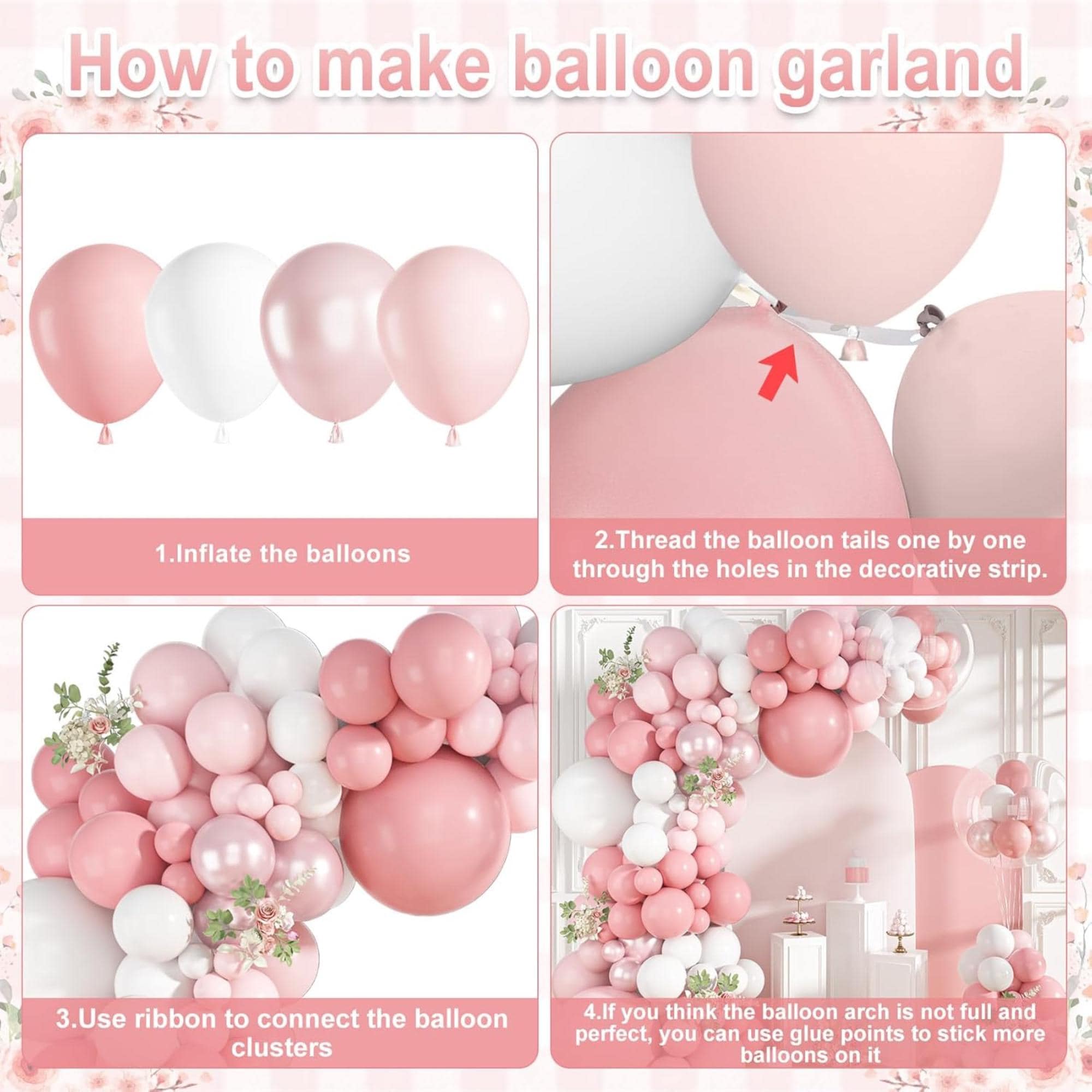 Pink Balloon Arch Garland Kit, Pastel Celebration Decor