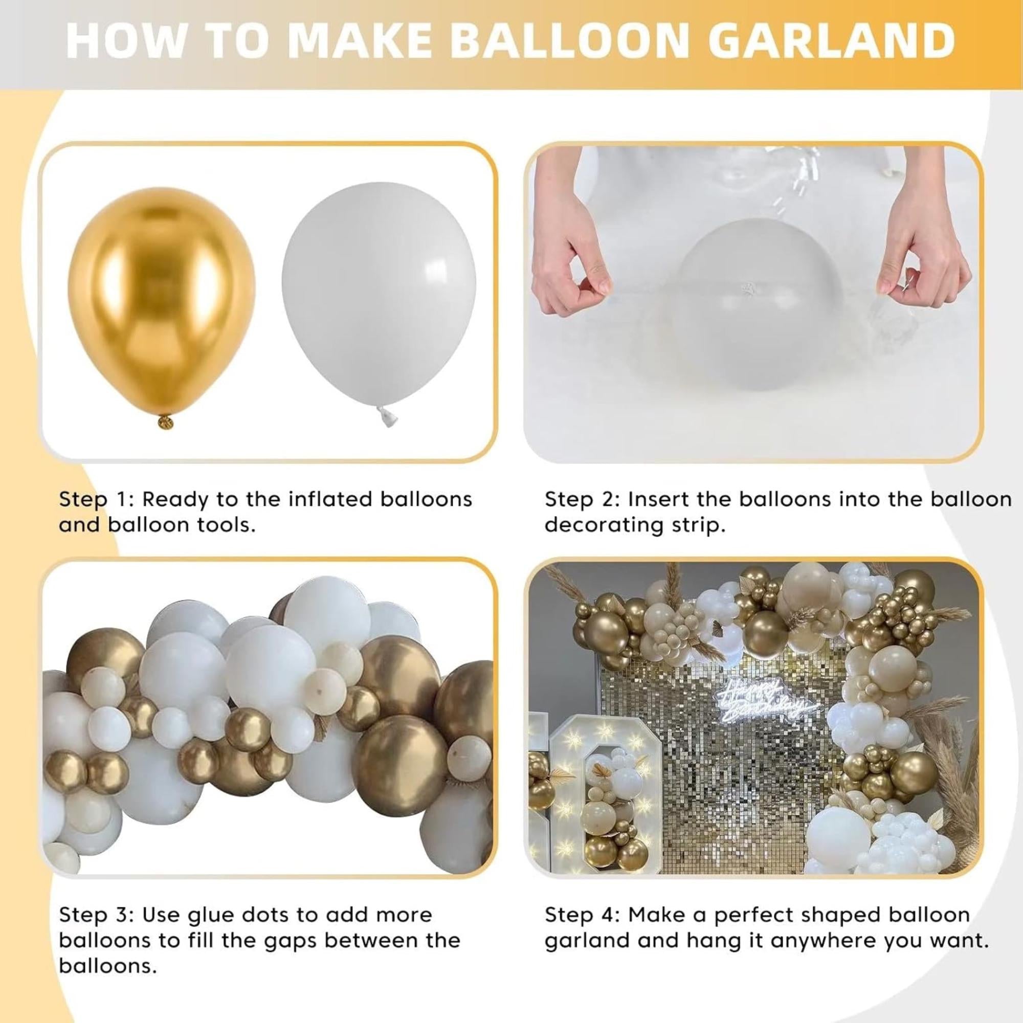White Gold Balloon Arch Garland Kit | Metallic Latex Party Decor