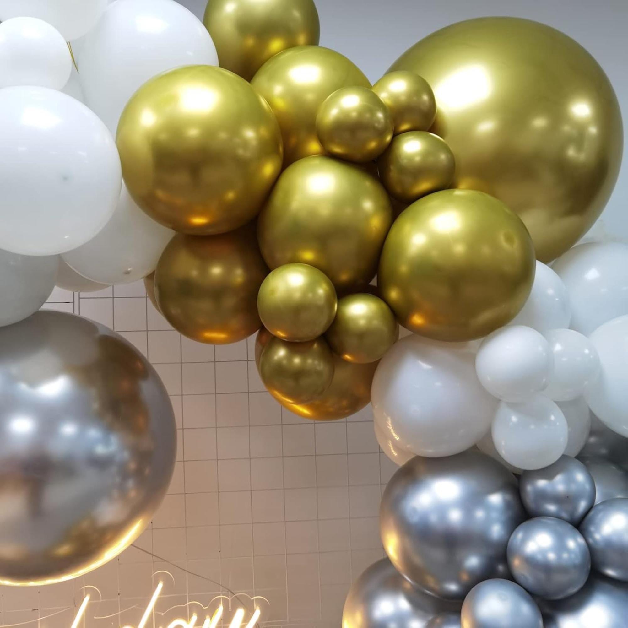 Silver Gold White Balloon Garland Arch Kit | 127 Pcs Party Decor