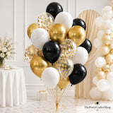 Black Gold White Balloons | 45 Pack Latex Party Decor
