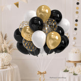 Black Gold White Confetti Balloons | 50 Pcs Latex Party Decor