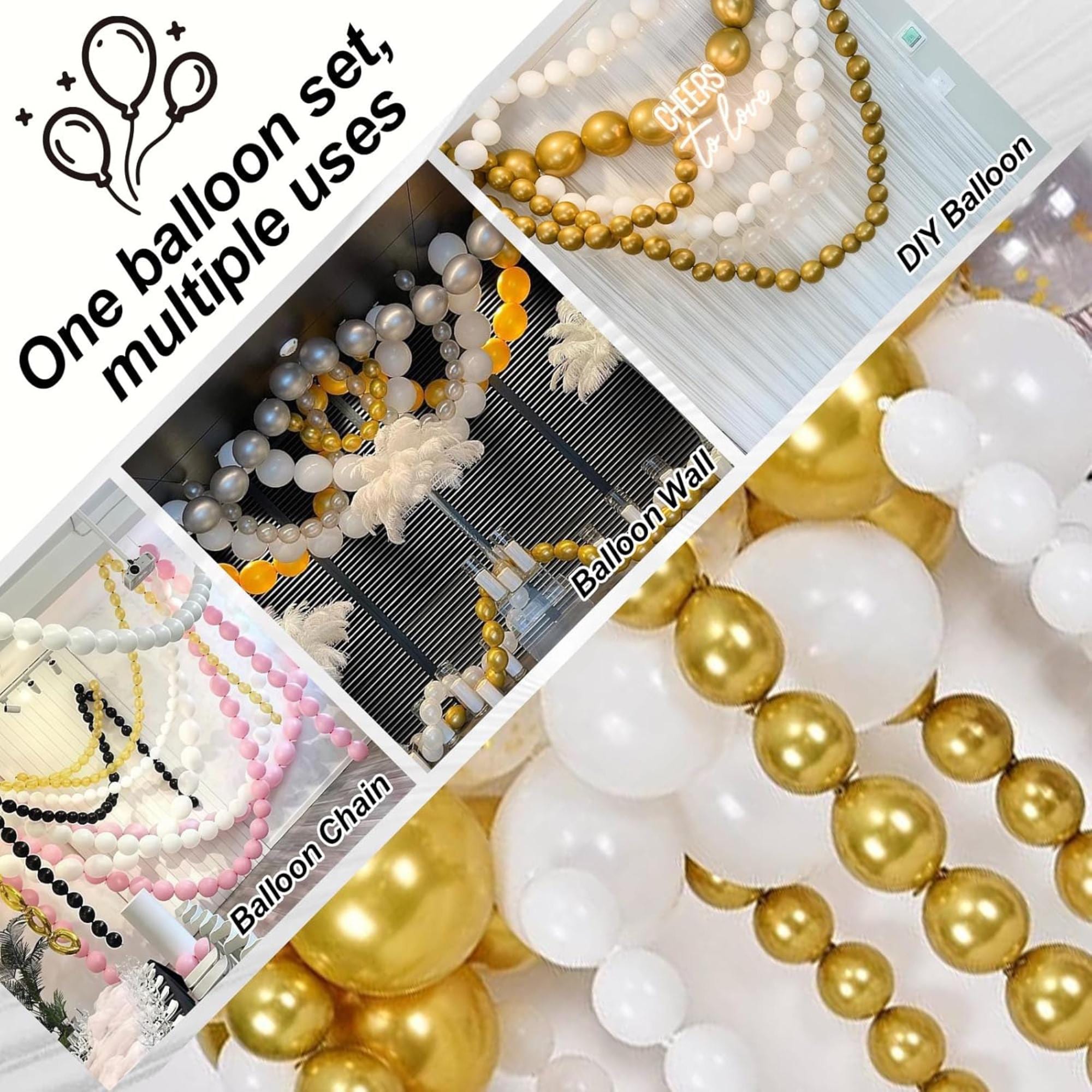 100 Pcs White Gold Baby Pink Quick Link Balloons | Party Arch Decor