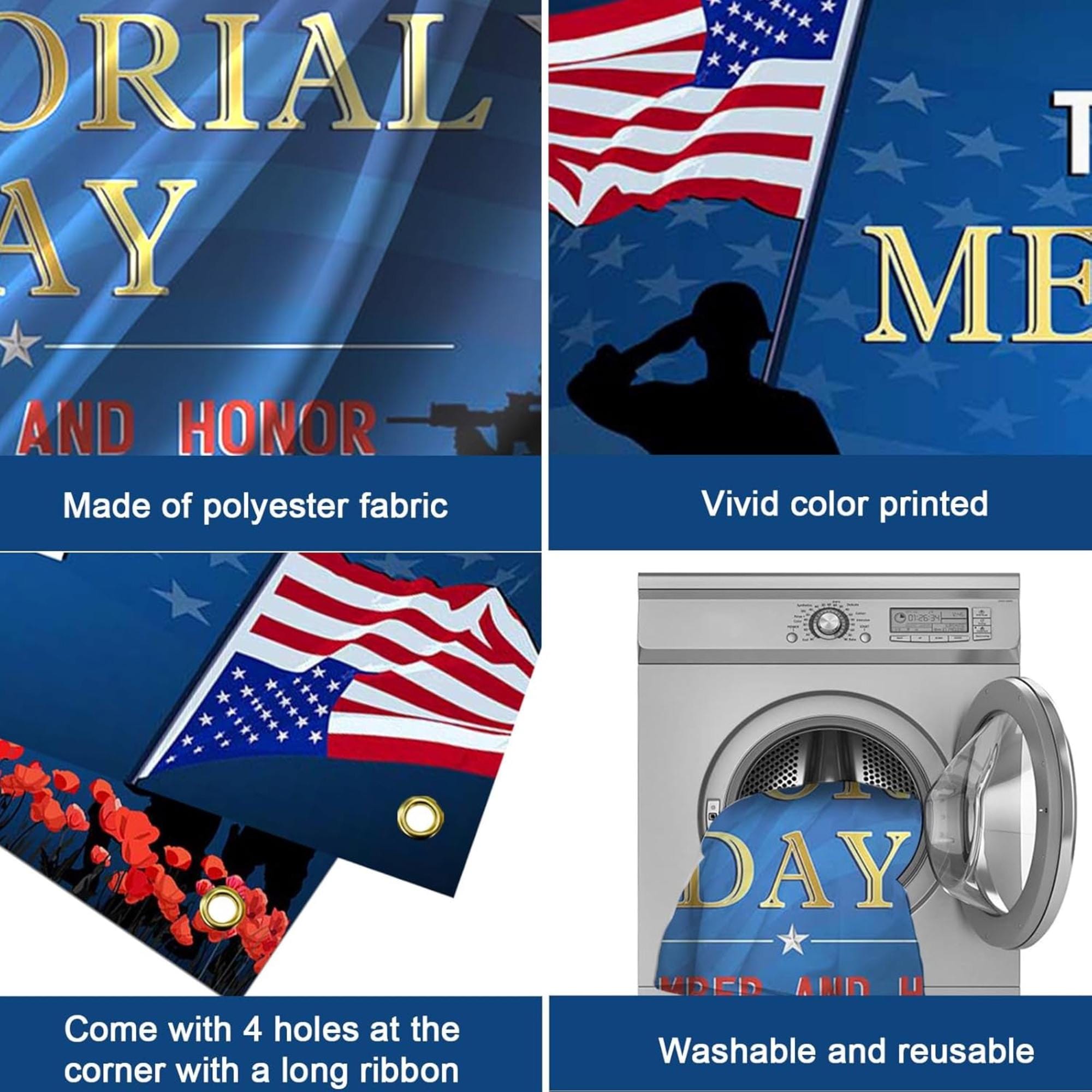 Memorial Day Backdrop Banner, Patriotic Poppy Photo Background, Remembrance Decor