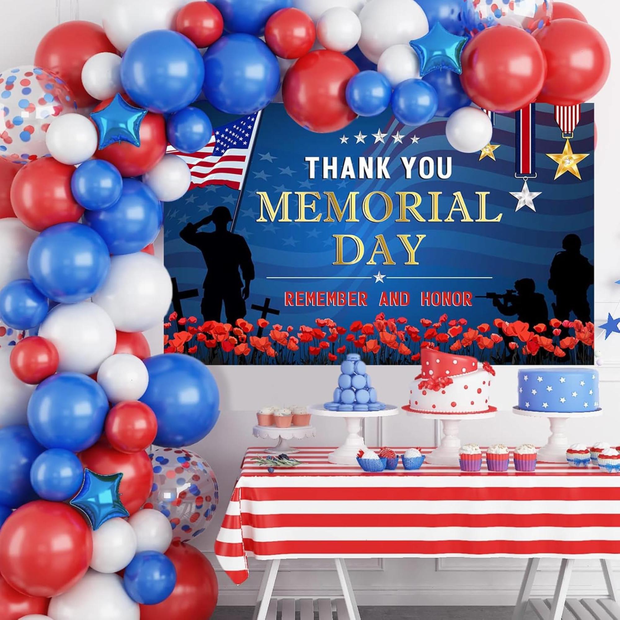 Memorial Day Backdrop Banner, Patriotic Poppy Photo Background, Remembrance Decor