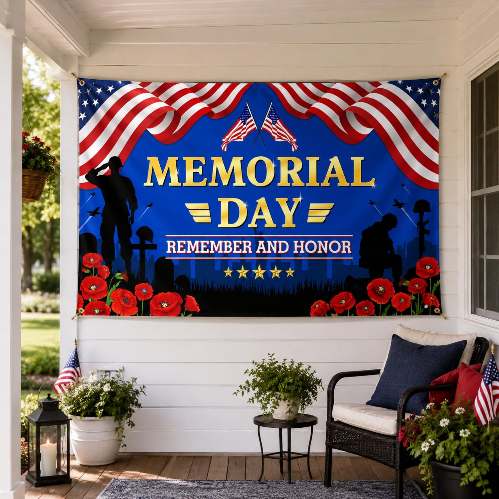 Memorial Day Banner, Remember Honor Patriotic Photography Backdrop, American Soldier Party Decorations