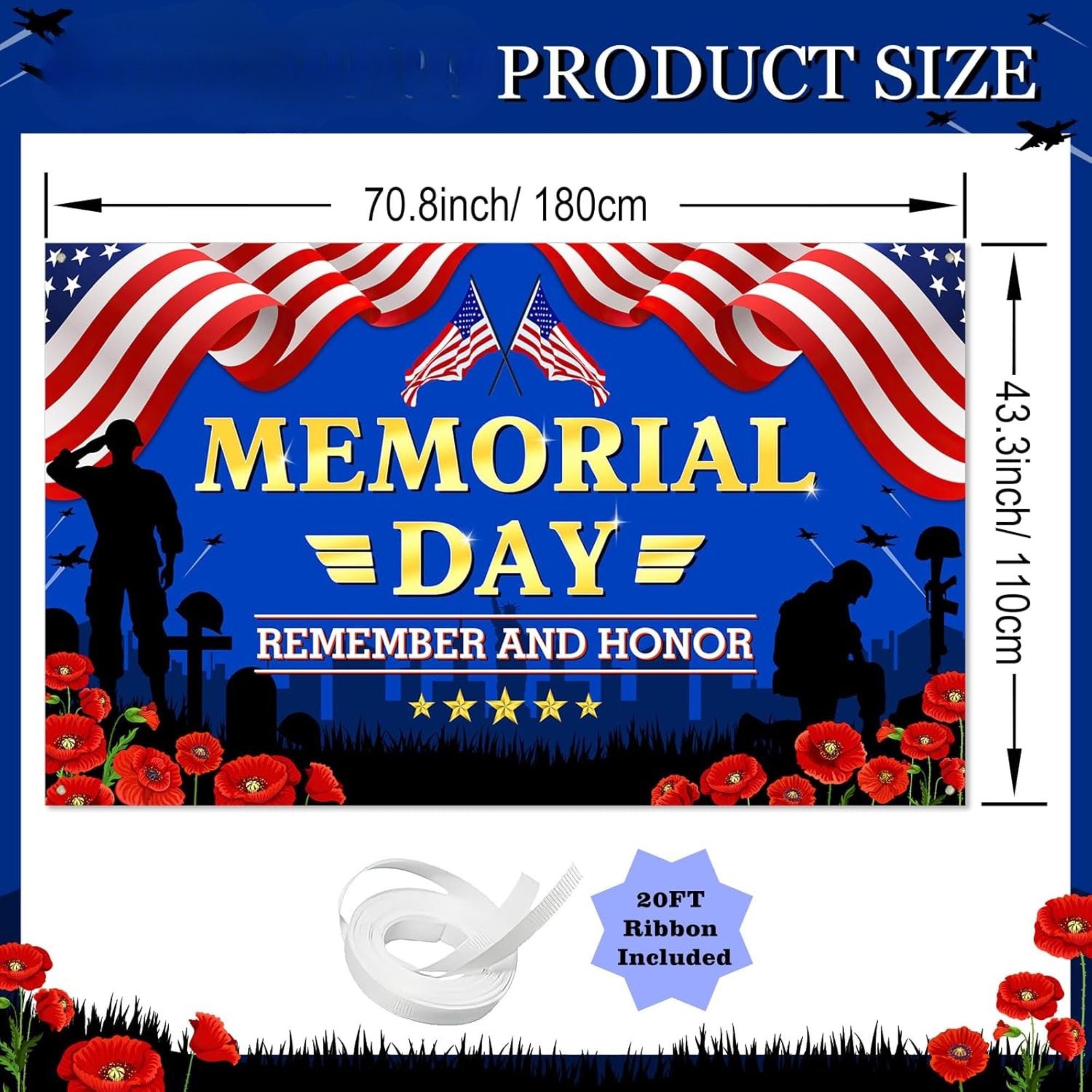 Memorial Day Banner, Remember Honor Patriotic Photography Backdrop, American Soldier Party Decorations