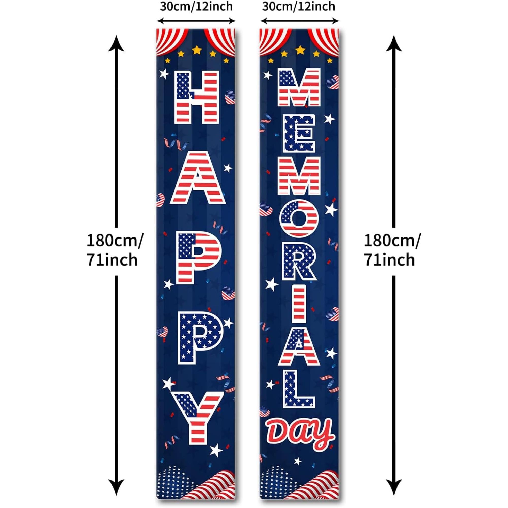 Patriotic Porch Banner Set: Happy Memorial Day USA Flag Door Decorations