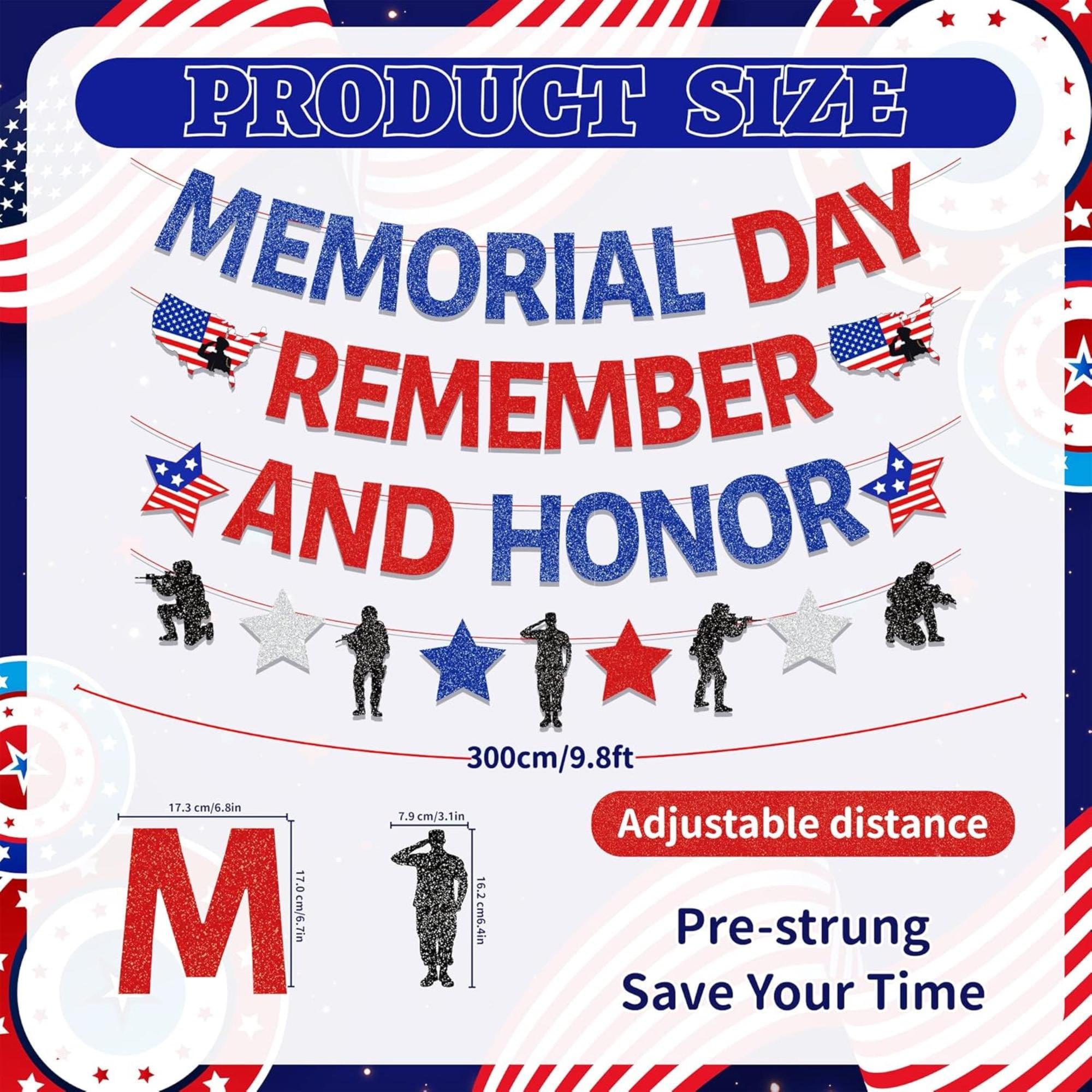 Memorial Day Glitter Banner: Remember and Honor Patriotic Garland