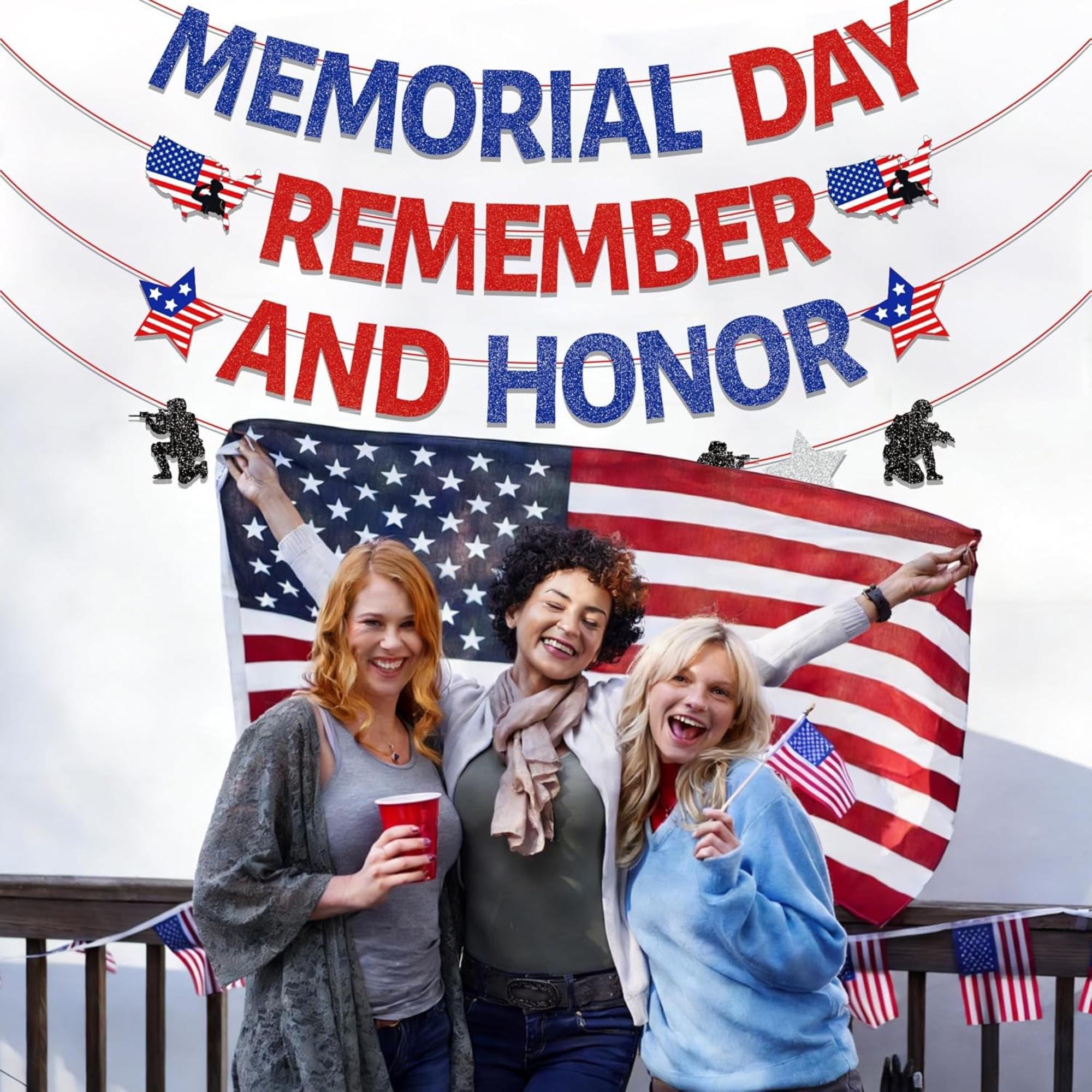 Memorial Day Glitter Banner: Remember and Honor Patriotic Garland