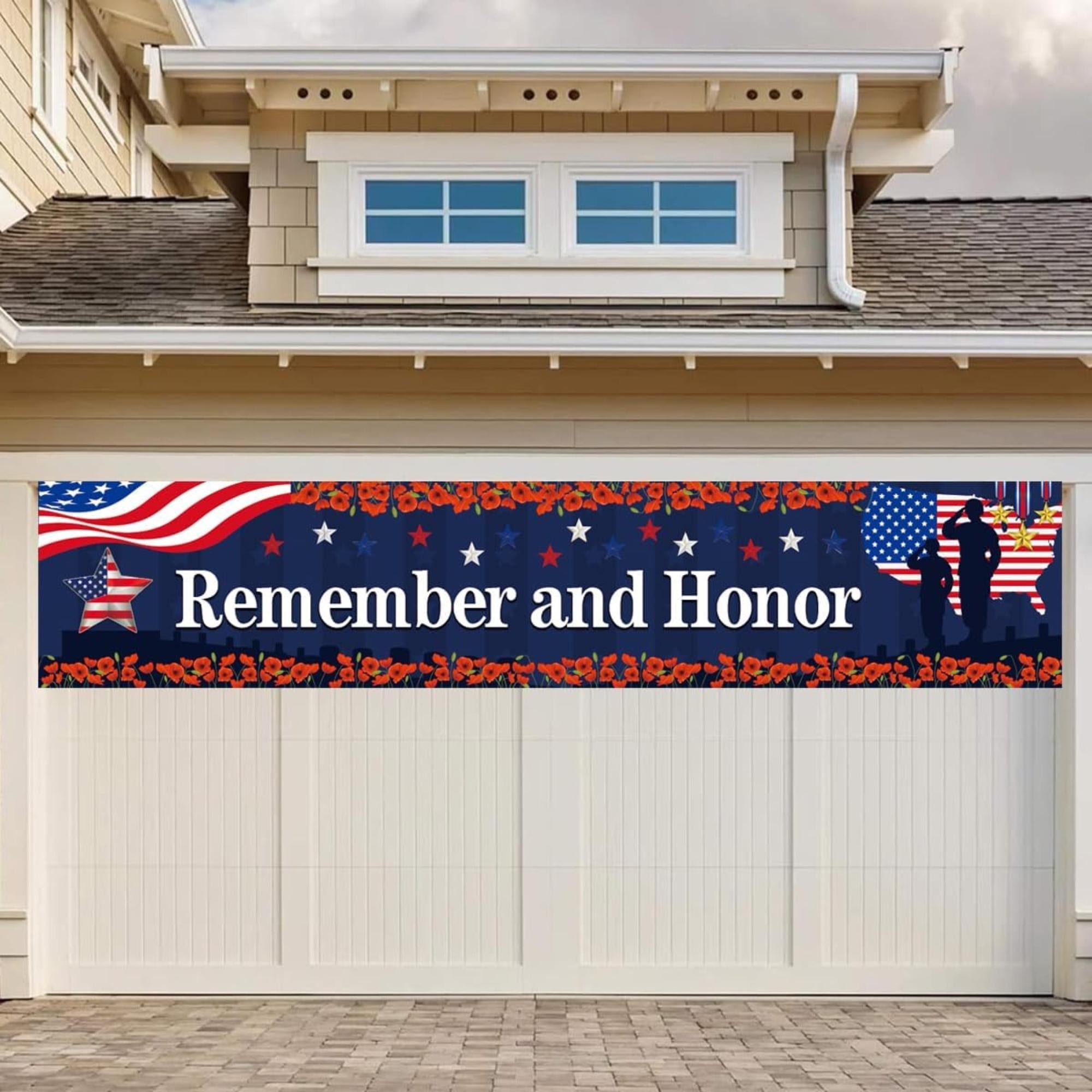 Patriotic Memorial Day Banner: Remember and Honor Veterans, Red White Blue Outdoor Decor